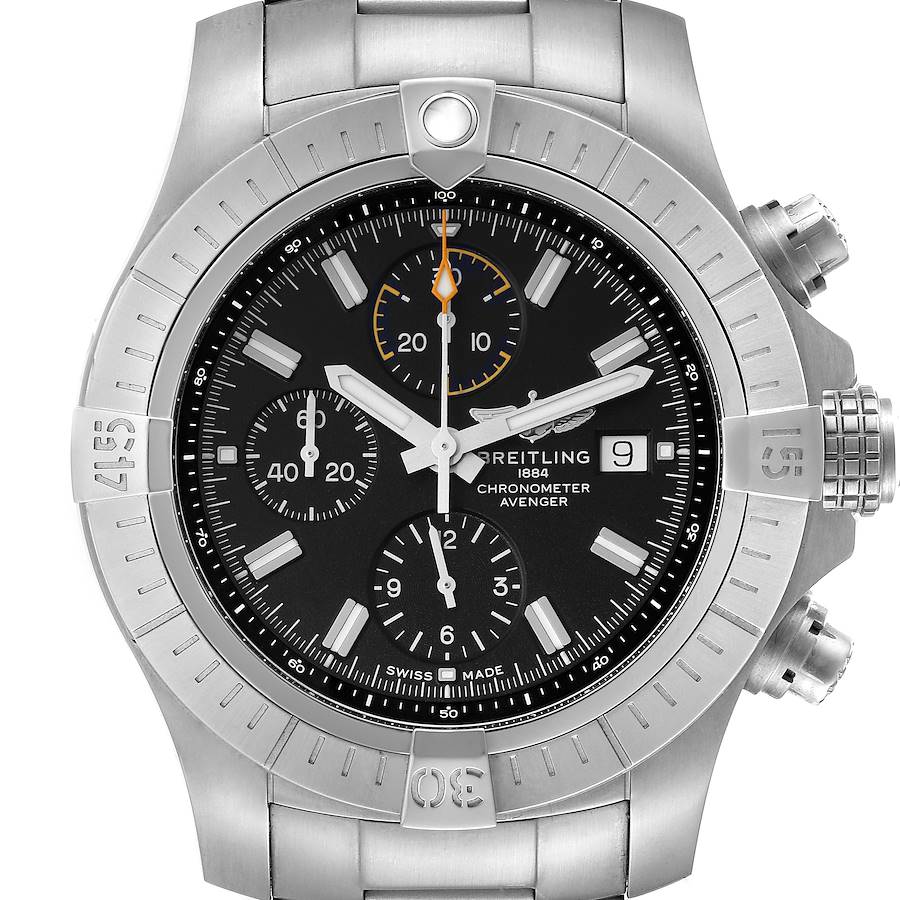 Breitling Avenger Chronograph 45 Black Dial Steel Mens Watch A13317 Unworn SwissWatchExpo