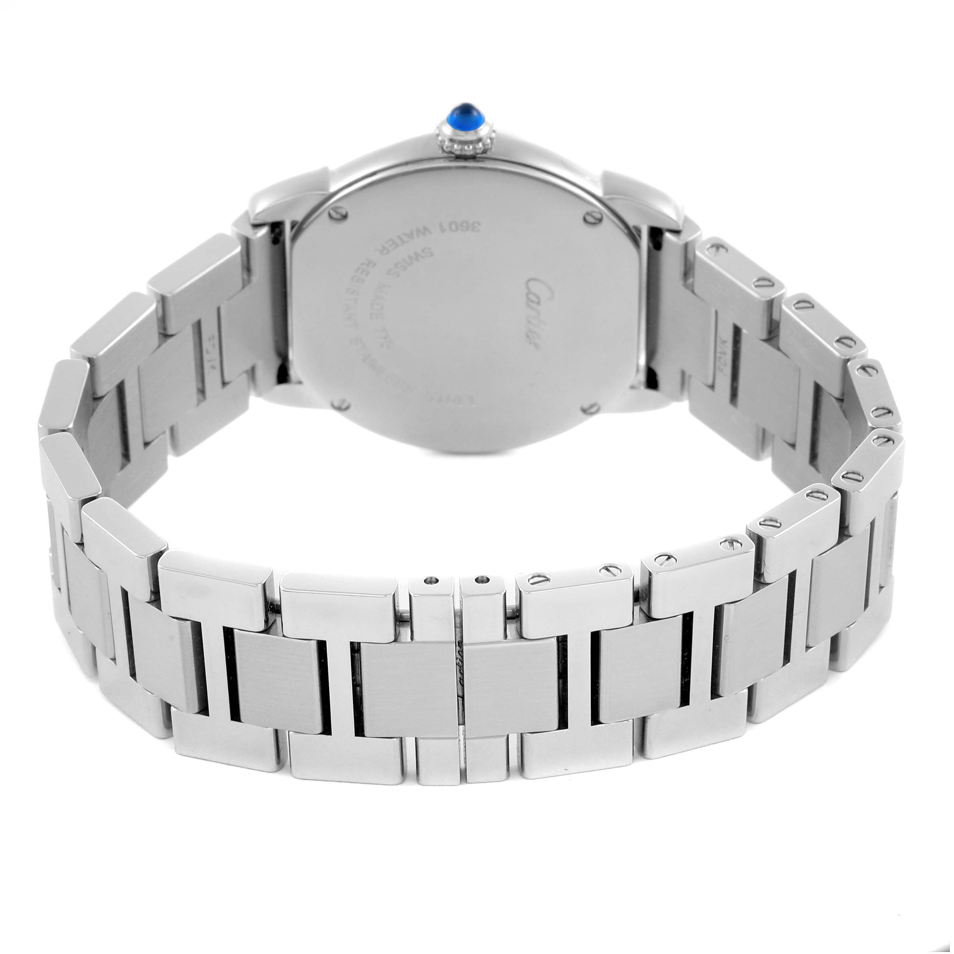 The image shows the back and bracelet of the Cartier Ronde W6701004 Women's Stainless Steel Silver Dial W6701004 Women's Stainless Steel Silver Dial watch.