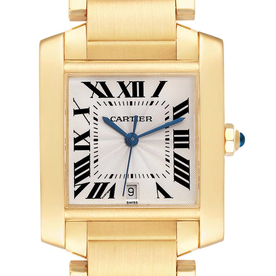 Cartier Tank Francaise Large Yellow Gold Silver Dial Mens Watch W50001R2 SwissWatchExpo