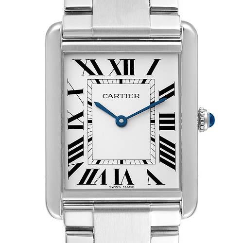 Photo of Cartier Tank Solo Silver Dial Steel Mens Watch W5200014 Box Card