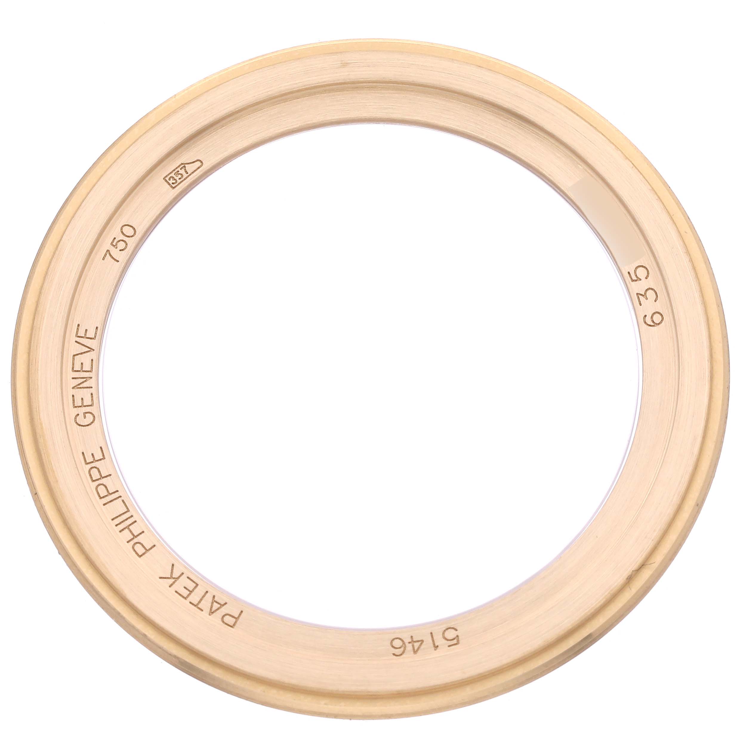 The image shows a gold bezel ring for a Patek Philippe Complications 5146J-001 Men's Yellow Gold White Dial 5146J-001 Men's Yellow Gold White Dial watch, viewed from above.