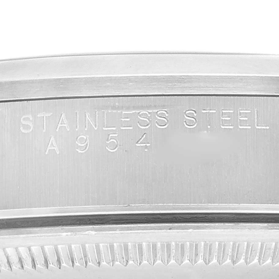 This image shows an engraved side view of the stainless steel bezel part of the Rolex 14000 Men's Stainless Steel Blue Dial 14000 Men's Stainless Steel Blue Dial Air King 34mm Blue Dial Smooth Bezel Steel Mens Watch 14000 model.