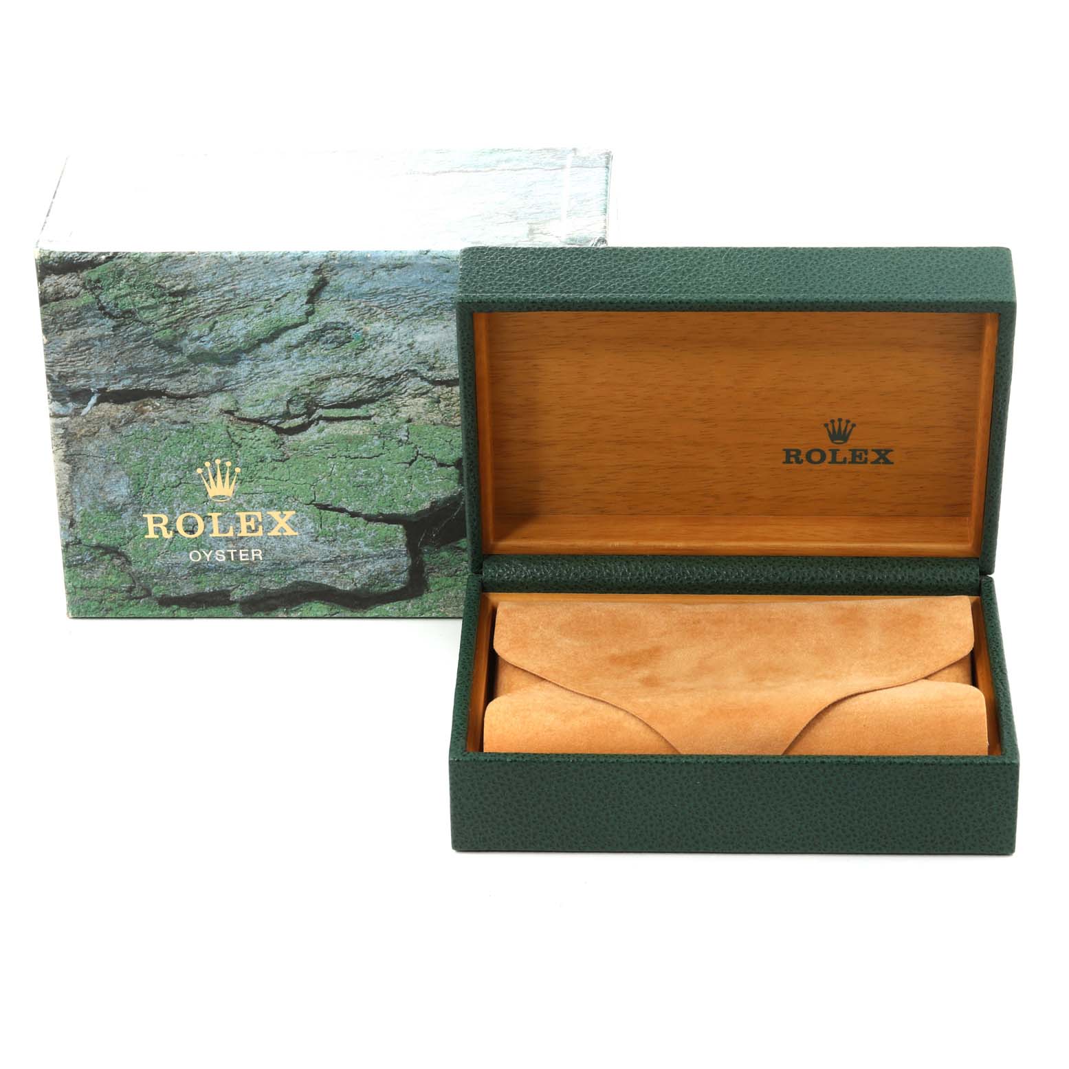 The image shows the packaging and case for the Rolex 14000 Men's Stainless Steel Blue Dial 14000 Men's Stainless Steel Blue Dial Air King 34mm Blue Dial Smooth Bezel Steel Mens Watch 14000.