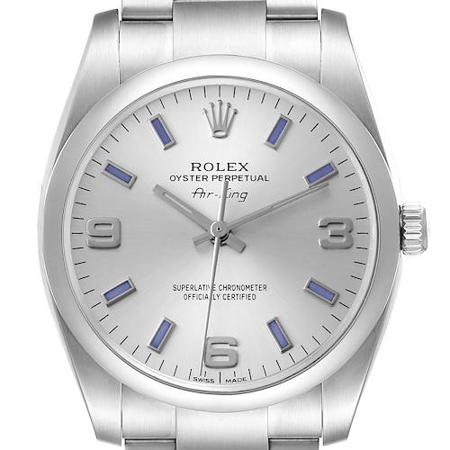 Photo of Rolex Air King Silver Dial Blue Hour Markers Steel Mens Watch 114200