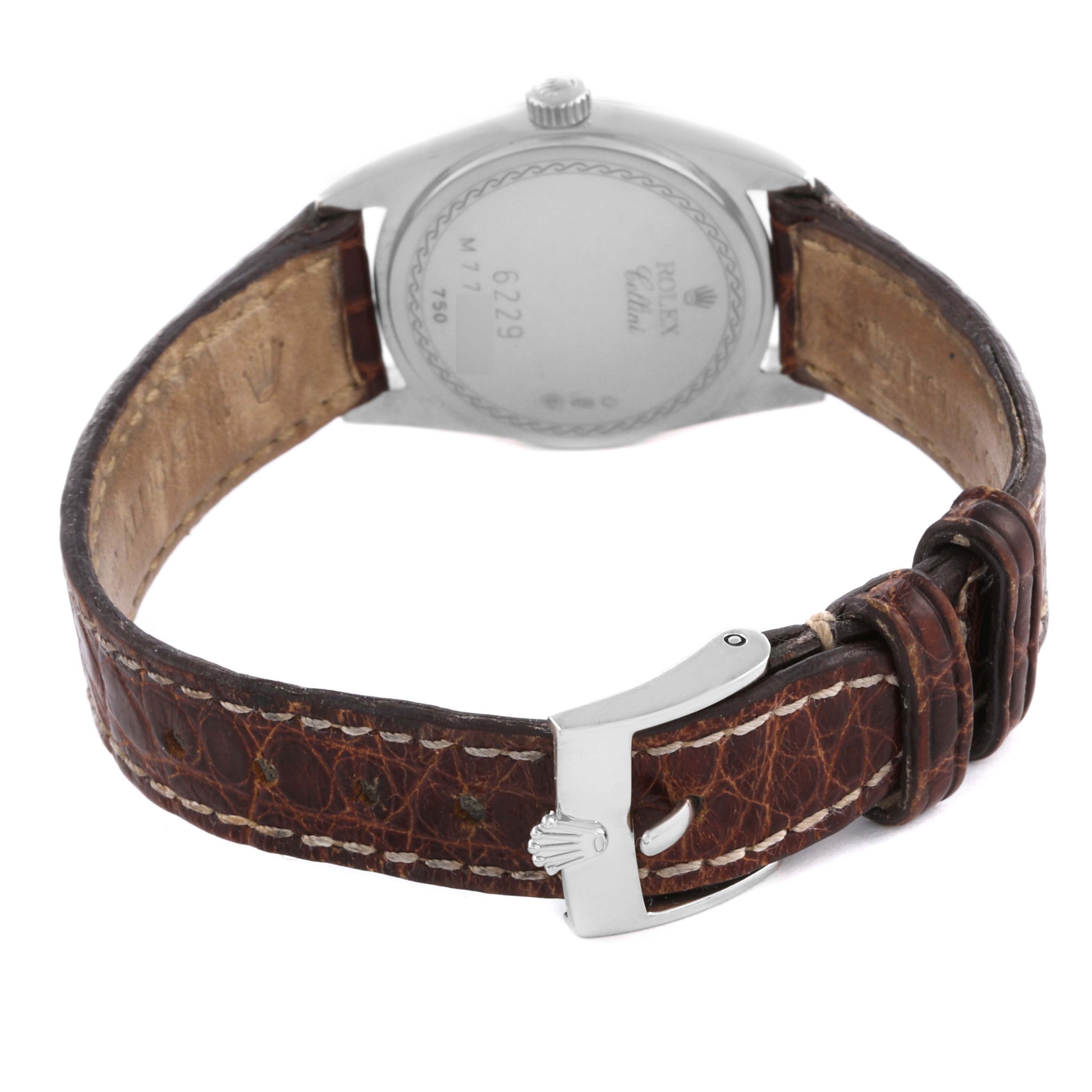 The image shows a back view of the Rolex Cellini 6229/9BIC Women's Steel and Gold (two tone) White Dial 6229/9BIC Women's Steel and Gold (two tone) White Dial watch, displaying the case back, strap, and buckle.