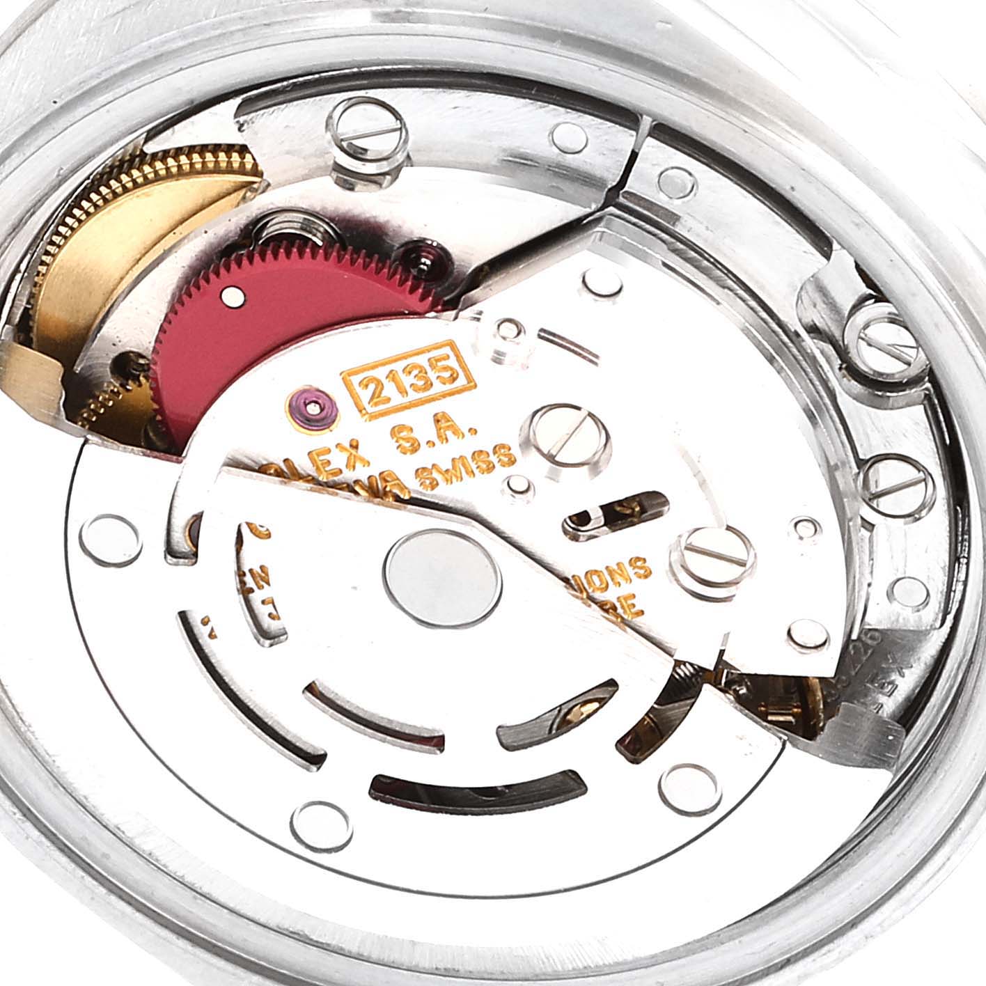 The image shows the internal movement mechanism of a Rolex Date 69160 Women's Stainless Steel Blue Dial 69160 Women's Stainless Steel Blue Dial model watch from a top-down angle.