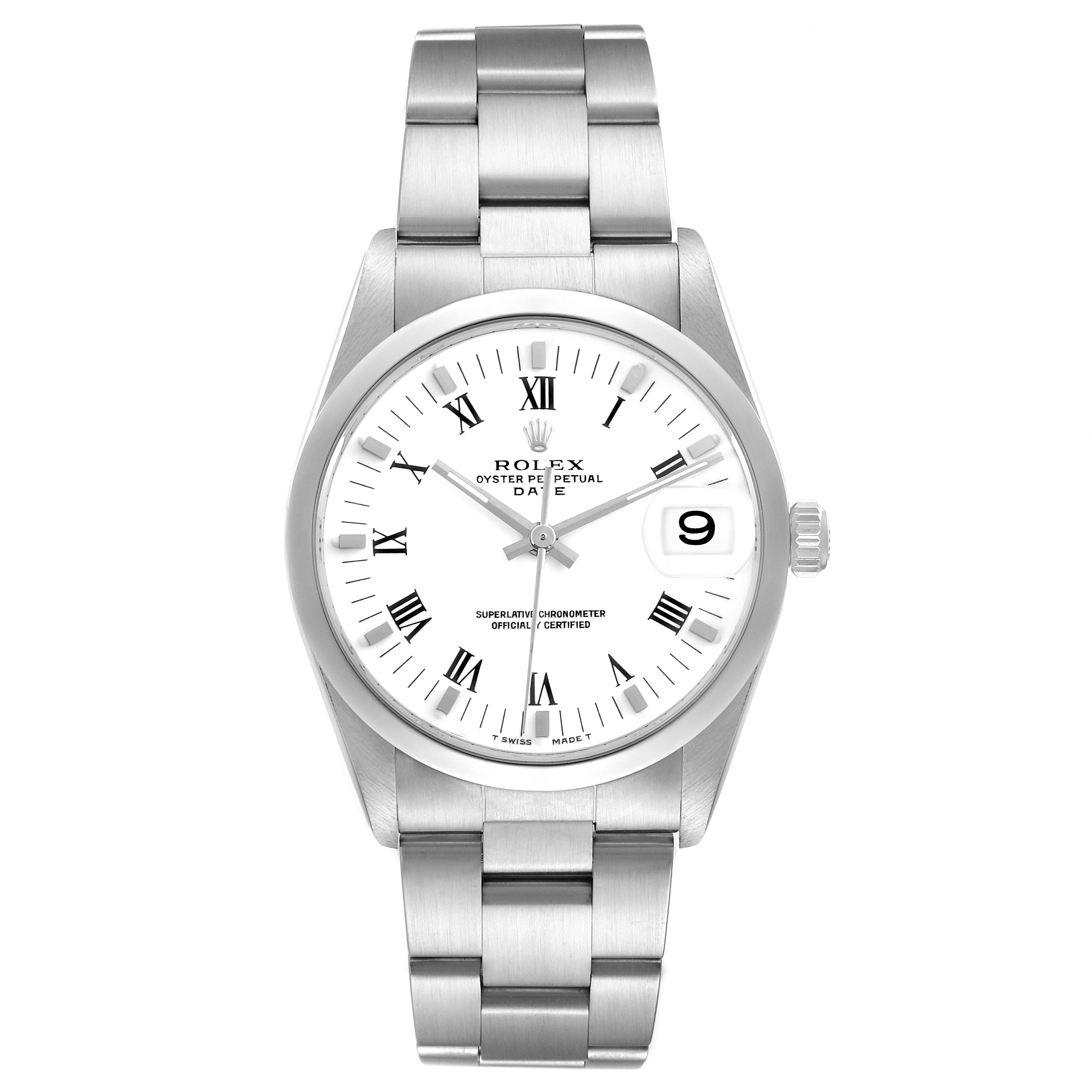 The image shows a front view of the Rolex Date 15200 Men's Stainless Steel White Dial 15200 Men's Stainless Steel White Dial model watch, featuring its dial, bracelet, and crown.