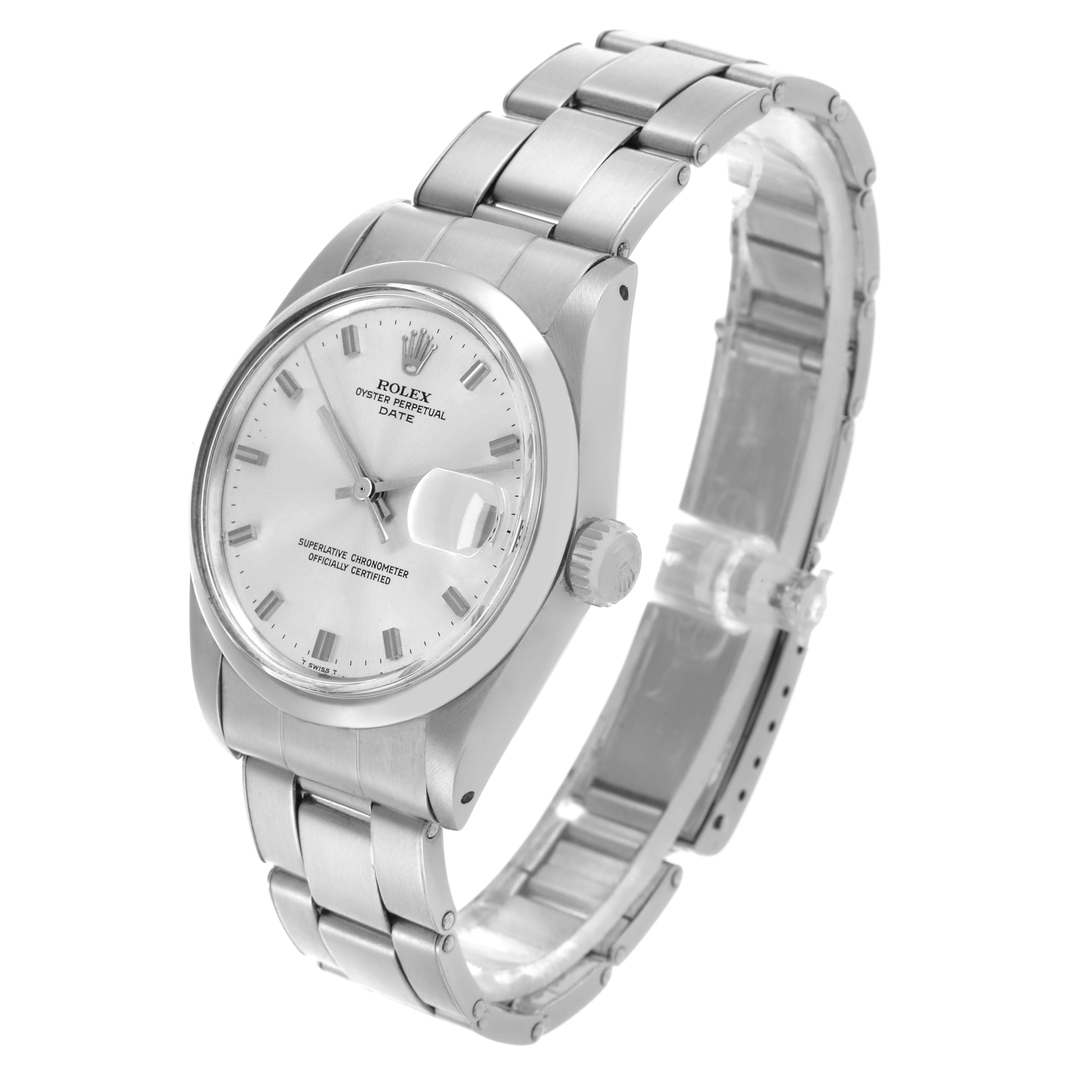 The Rolex Vintage Collection 1500 Men's Stainless Steel Silver Dial 1500 Men's Stainless Steel Silver Dial watch is shown at a three-quarter angle, highlighting the face, bezel, crown, and bracelet.