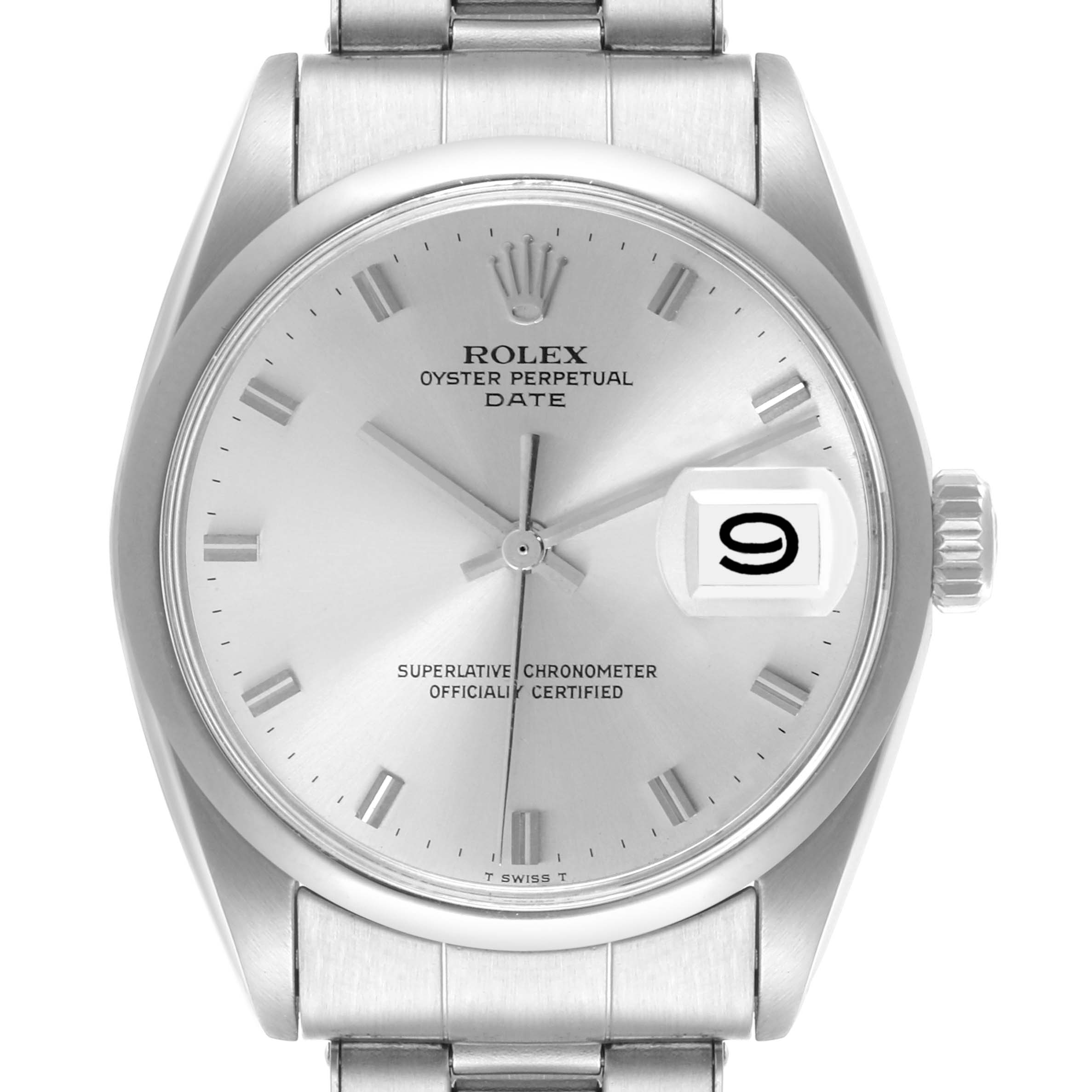 The Vintage Collection Rolex watch is shown from the front, displaying the dial, hands, date, crown, and part of the bracelet.