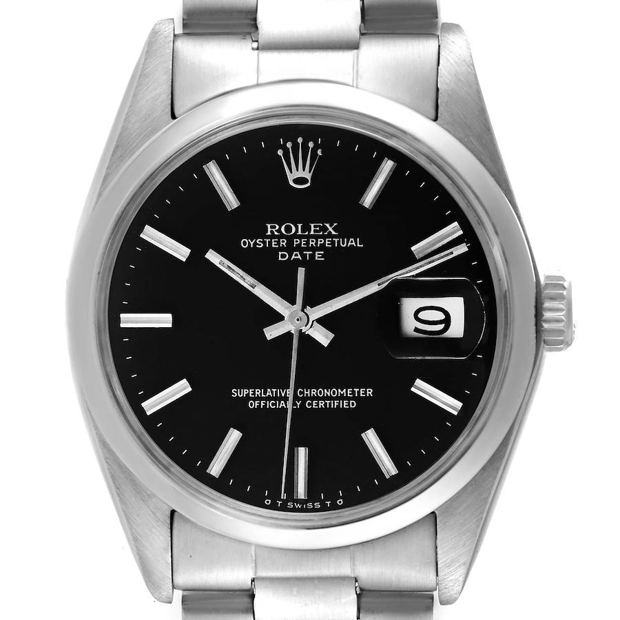 Rolex Date Smooth Bezel Black Sigma Dial Steel Vintage Mens Watch 1500 SwissWatchExpo