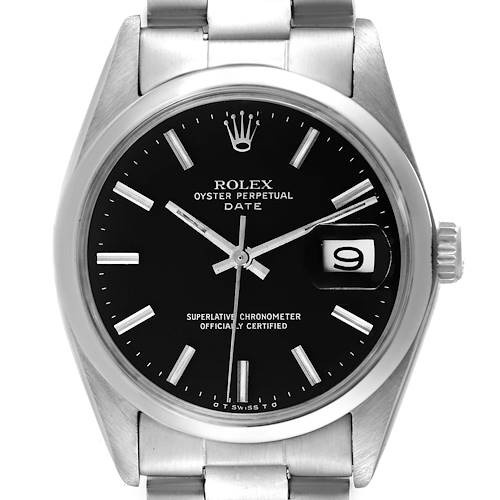 Photo of Rolex Date Smooth Bezel Black Sigma Dial Steel Vintage Mens Watch 1500