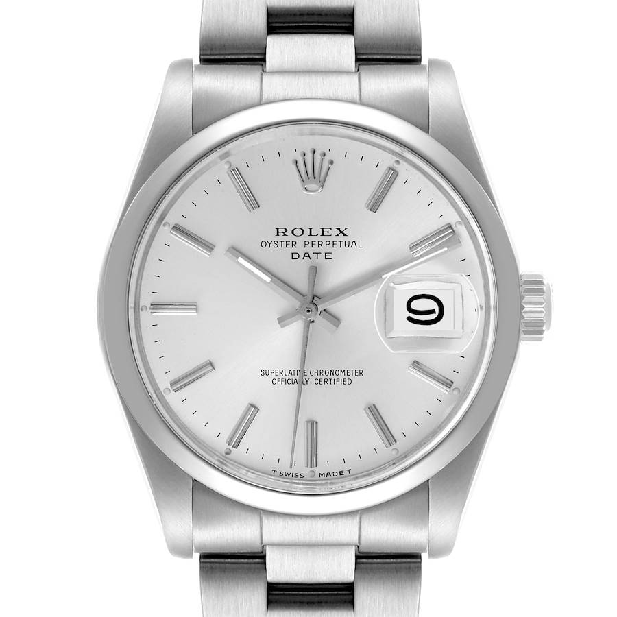 The Rolex Vintage Collection model is shown from a front angle, displaying the dial, hands, date window, and partial bracelet.