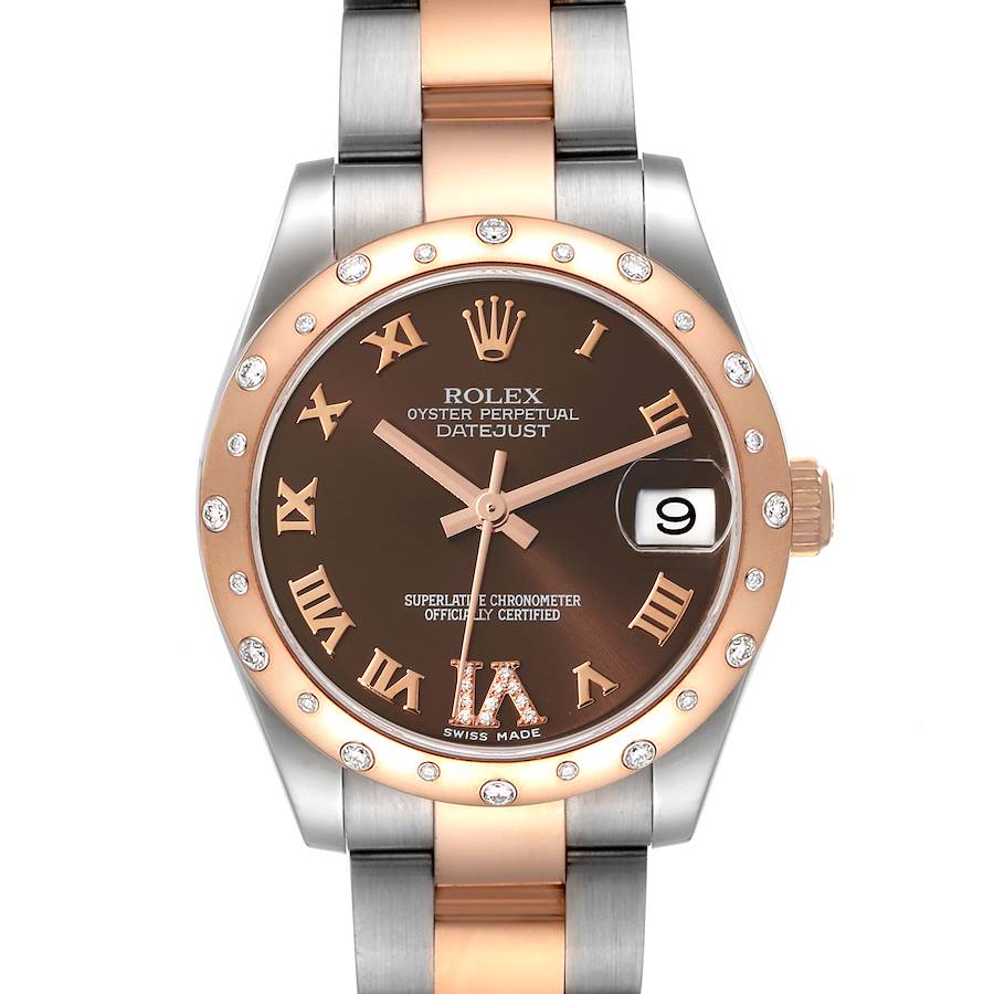 Rolex Datejust 31 Midsize Steel Rose Gold Diamond Watch 178341 Box Card SwissWatchExpo