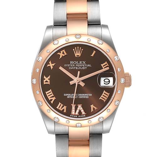 Photo of Rolex Datejust 31 Midsize Steel Rose Gold Diamond Watch 178341 Box Card