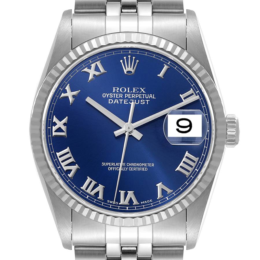 Rolex Datejust Blue Dial Steel White Gold Mens Watch 16234 SwissWatchExpo