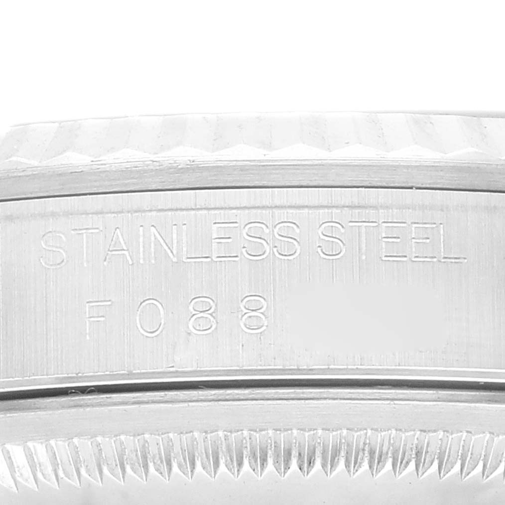 This image shows a close-up of the side profile of the stainless steel case of a Rolex Datejust 16234 Men's Stainless Steel Silver Dial 16234 Men's Stainless Steel Silver Dial watch.