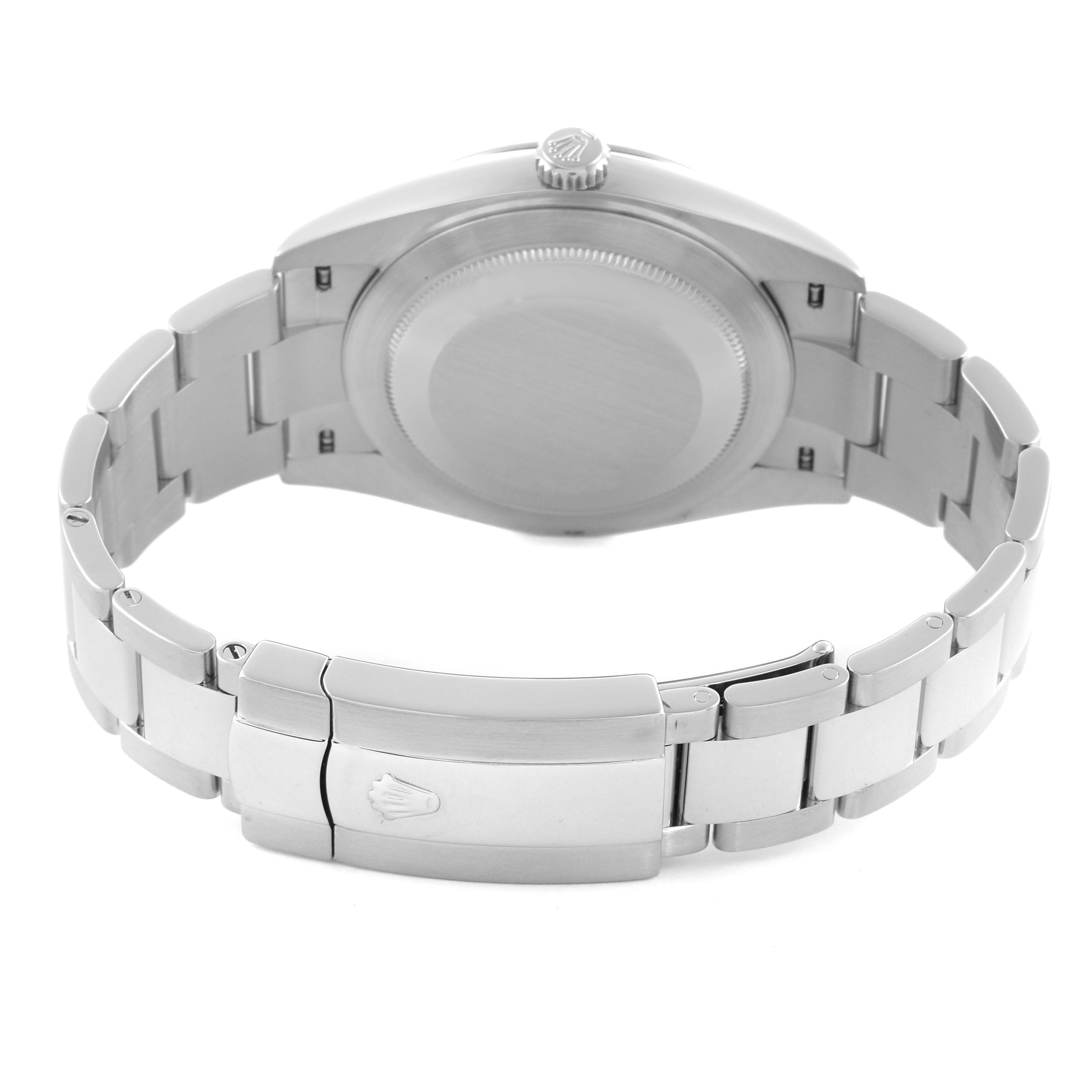 The image shows the back and clasp of a Rolex Datejust 41 126300 Men
s Stainless Steel Blue Dial 126300 Men
s Stainless Steel Blue Dial, highlighting the bracelet and case back.