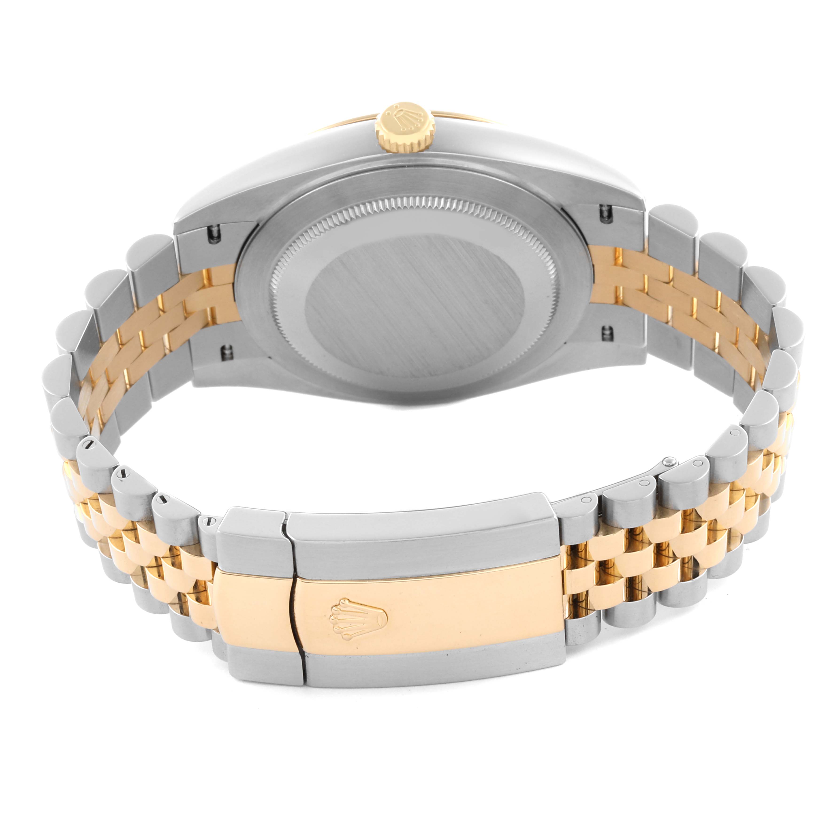 The image shows the back of the Rolex Datejust 41 126333 Men's Steel and Gold (two tone) Mother of Pearl Dial 126333 Men's Steel and Gold (two tone) Mother of Pearl Dial, highlighting the case and jubilee bracelet with a clasp.