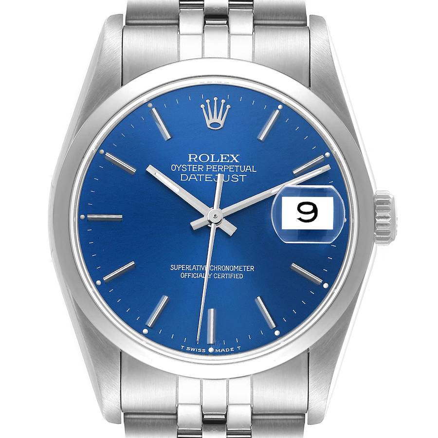 Rolex Datejust Blue Dial Jubilee Bracelet Steel Mens Watch 16200 Box Papers SwissWatchExpo