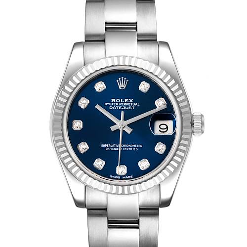 Photo of Rolex Datejust Midsize Steel White Gold Blue Diamond Dial Watch 178274 Unworn