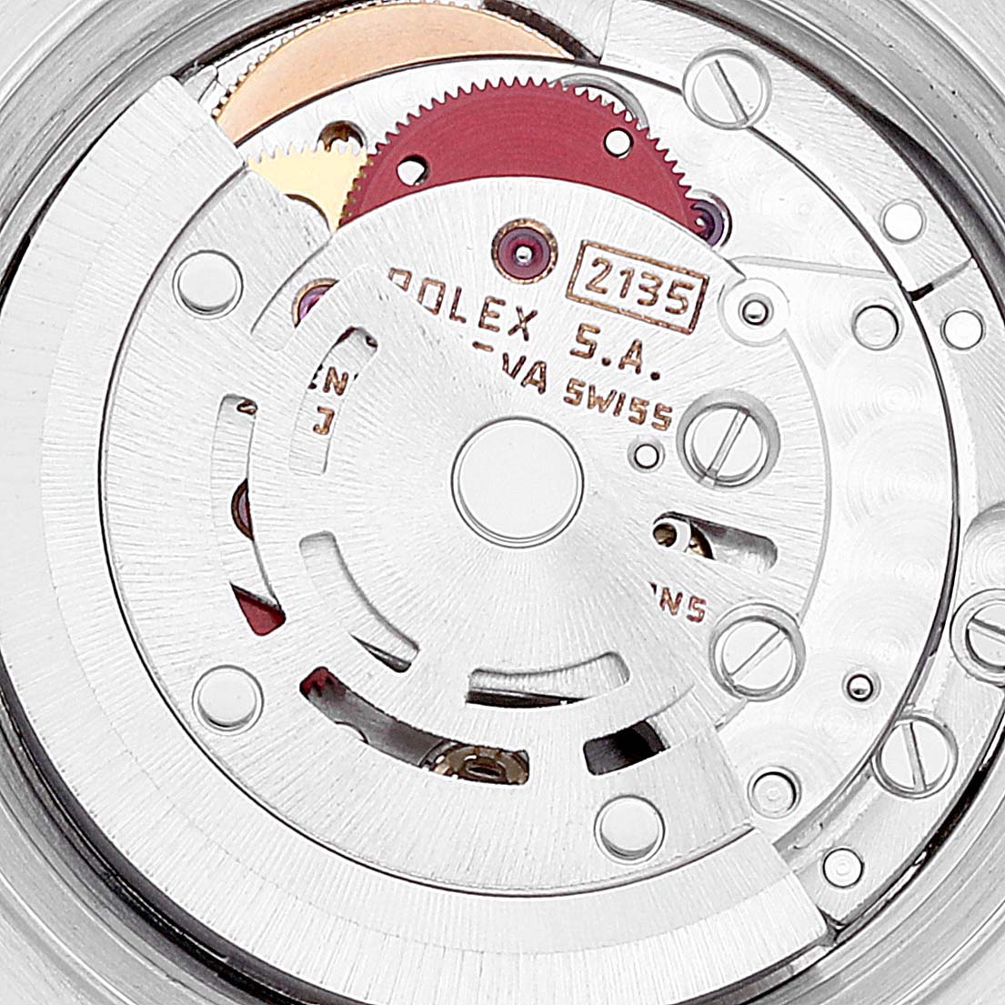 This is an up-close view of the movement mechanism inside a Rolex Datejust 69173 Women's Steel and Gold (two tone) Silver Dial 69173 Women's Steel and Gold (two tone) Silver Dial watch.