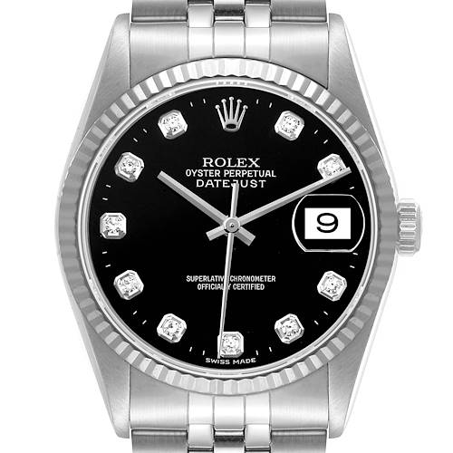 Photo of Rolex Datejust Steel White Gold Black Diamond Dial Mens Watch 16234