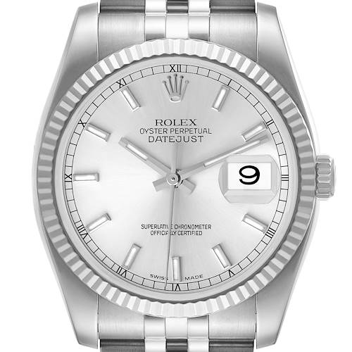 Photo of Rolex Datejust Steel White Gold Silver Dial Mens Watch 116234