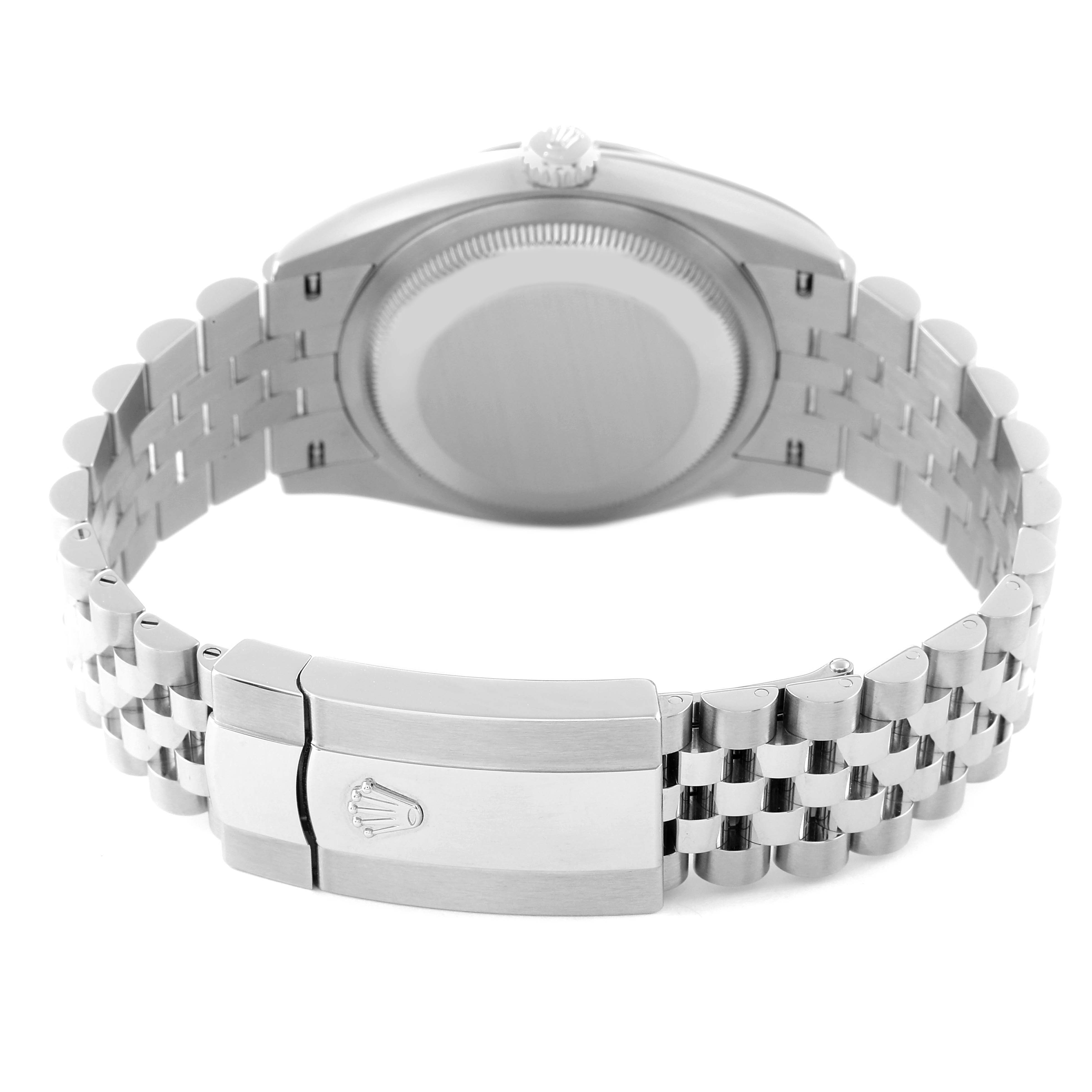 This image shows the back view of a Rolex Datejust 126234 Men's Stainless Steel Grey Dial 126234 Men's Stainless Steel Grey Dial watch, highlighting its clasp and bracelet.