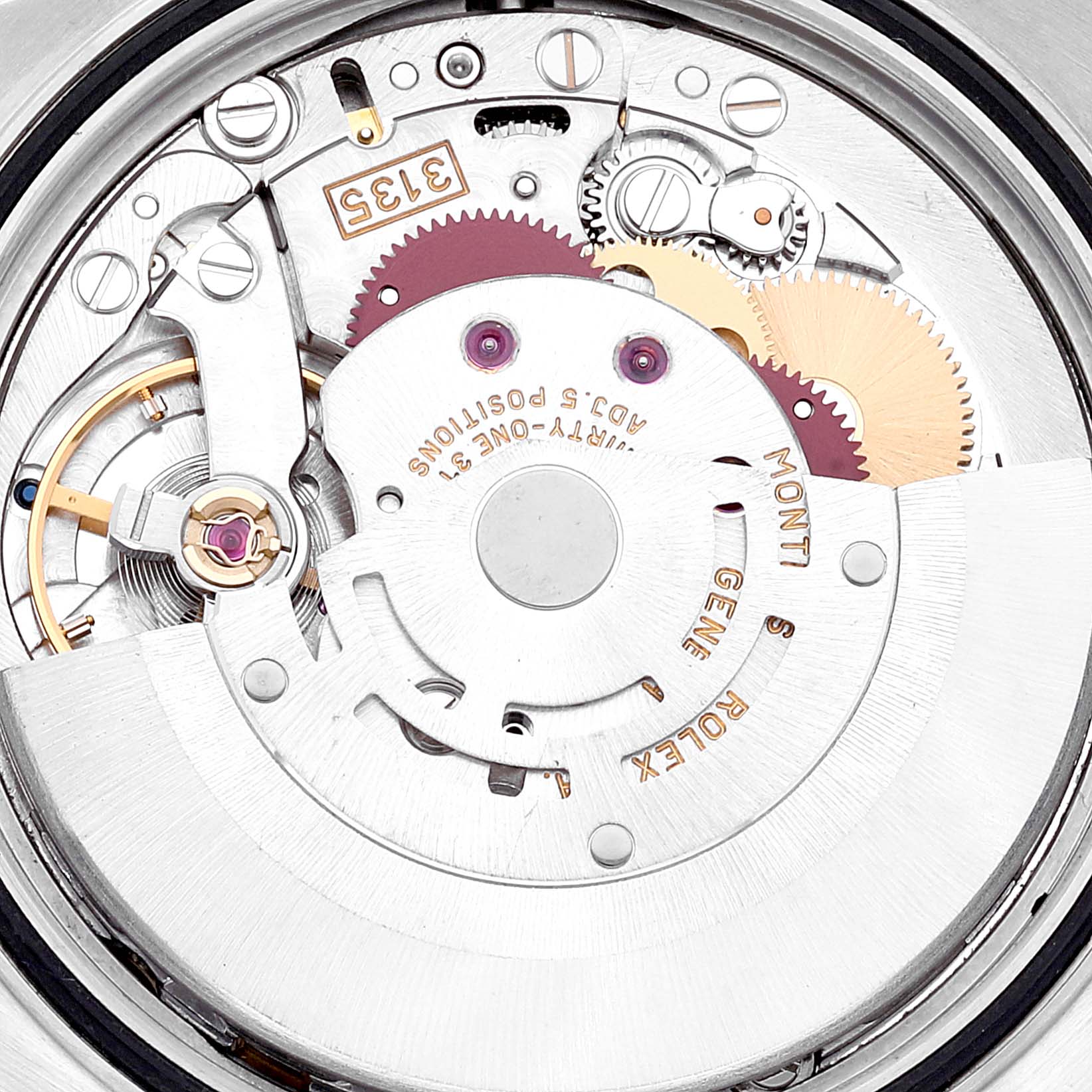 This image shows a close-up of the internal mechanism of a Rolex Turn-o-Graph 16263 Men's Steel and Gold (two tone) Mother of Pearl Dial 16263 Men's Steel and Gold (two tone) Mother of Pearl Dial watch.