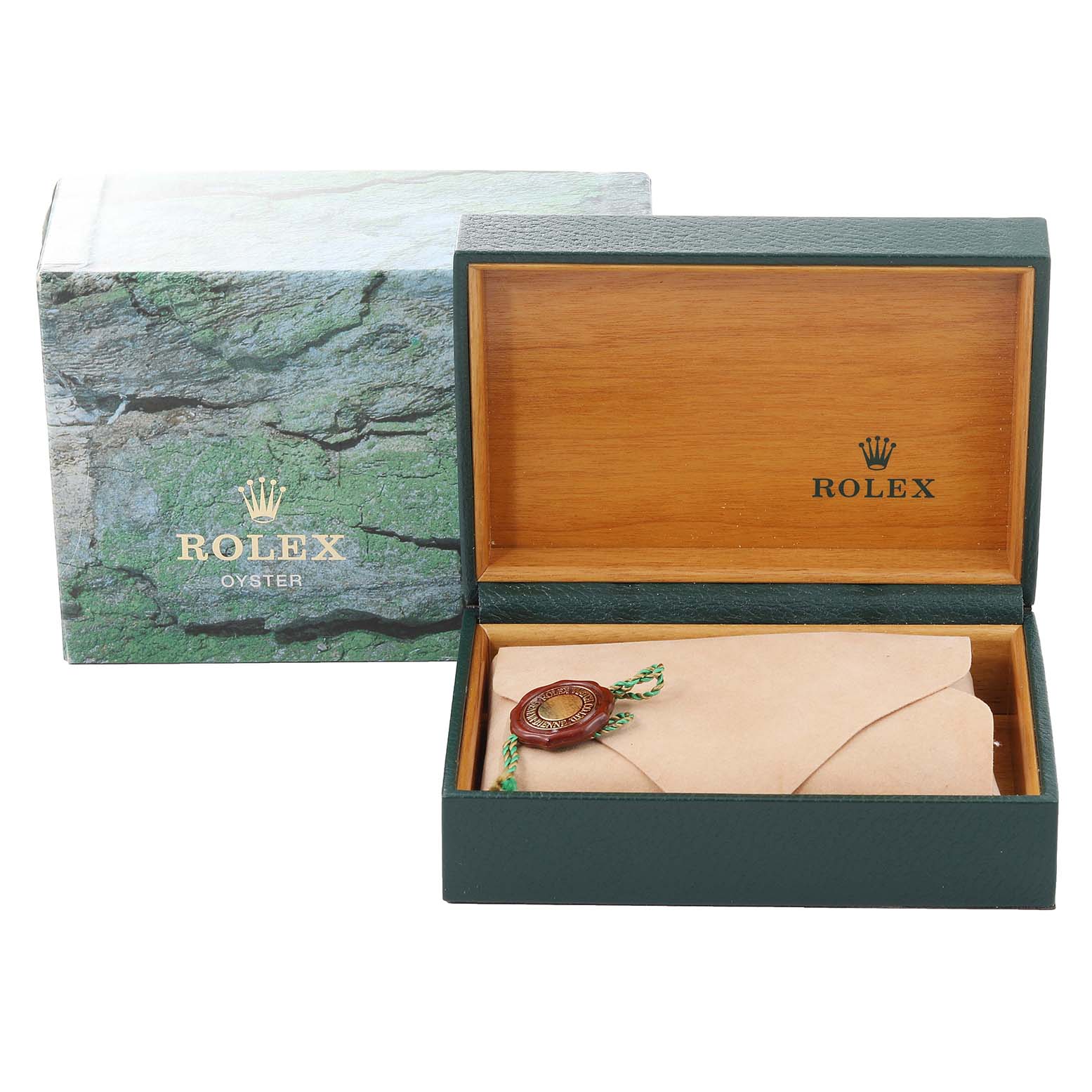 The image shows the packaging for a Rolex Turn-o-Graph 16263 Men's Steel and Gold (two tone) Mother of Pearl Dial 16263 Men's Steel and Gold (two tone) Mother of Pearl Dial watch, including the outer box, inner box, and a sealed envelope.