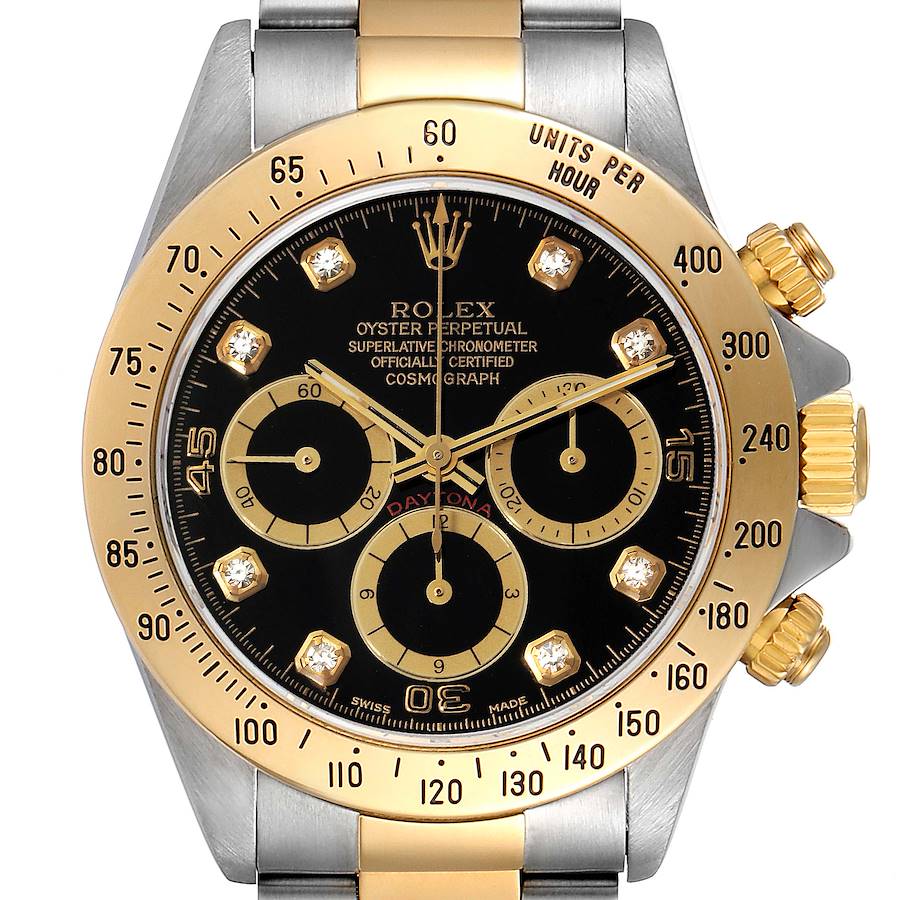 Rolex Daytona Steel Yellow Gold Inverted 6 Black Dial Mens Watch 16523 SwissWatchExpo