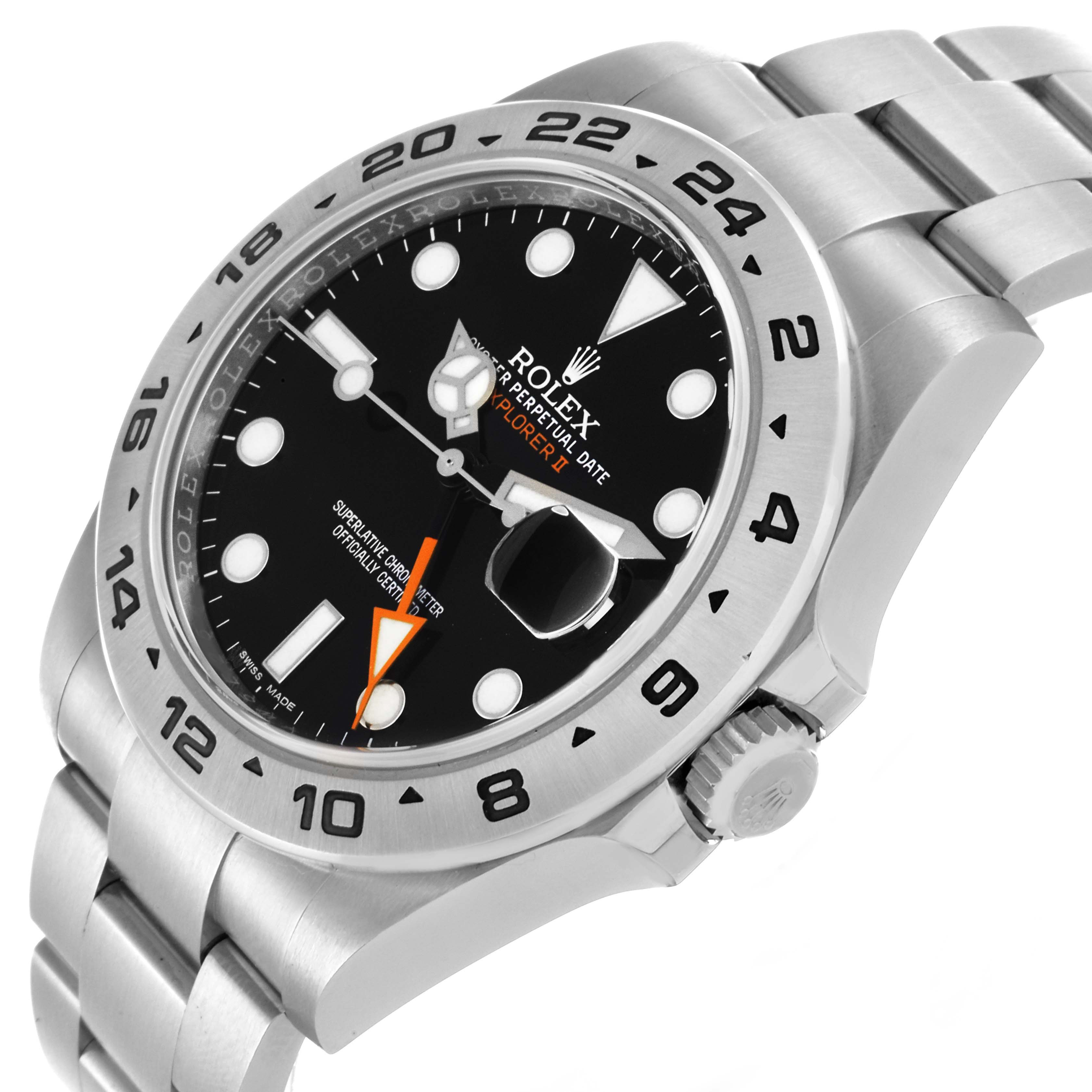 The Rolex Explorer 216570 Men
s Stainless Steel Black Dial 216570 Men
s Stainless Steel Black Dial watch is shown at a tilted angle, displaying the face, bezel, bracelet, and crown.