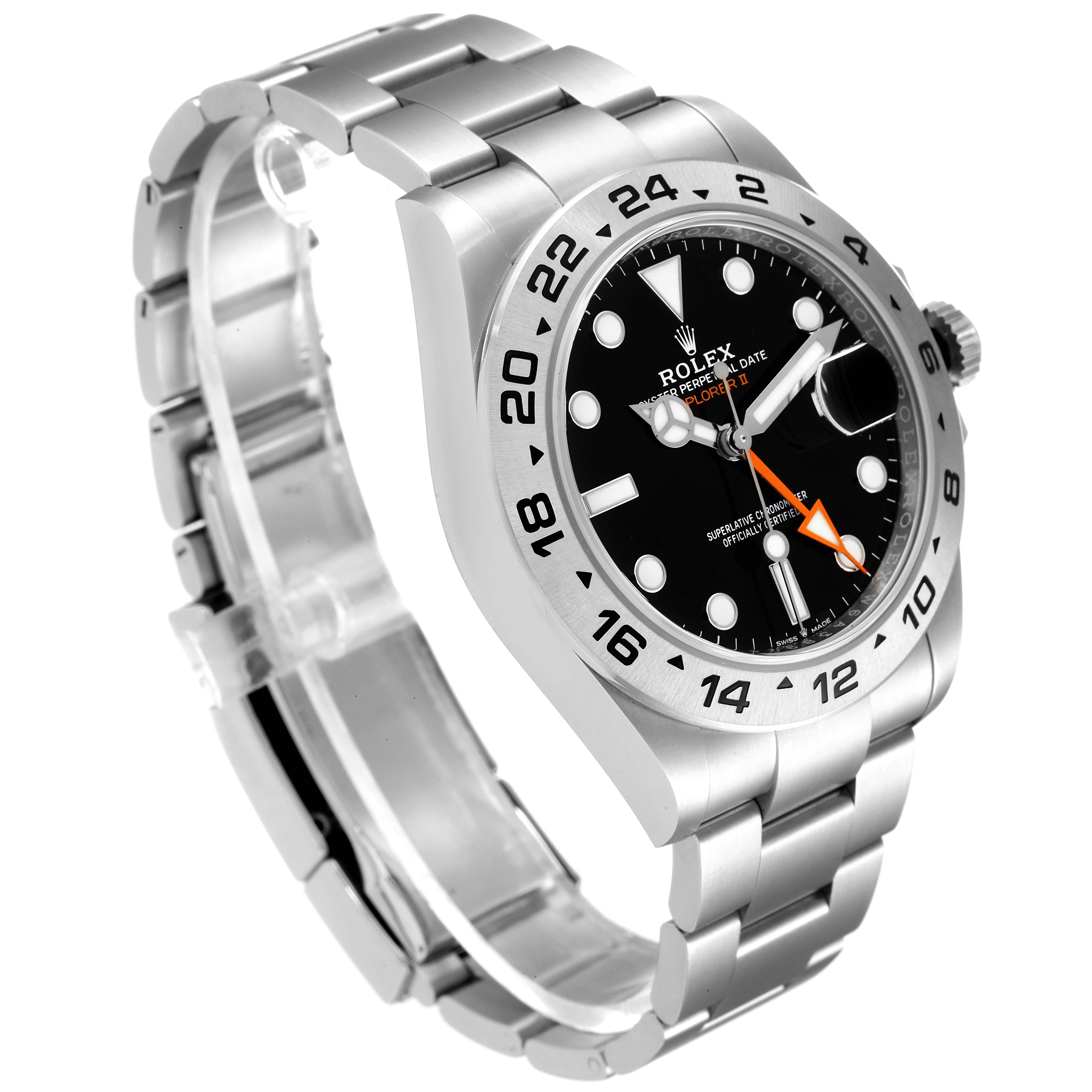 The image shows a side angle of a Rolex Explorer 226570 Men's Stainless Steel Black Dial 226570 Men's Stainless Steel Black Dial watch, highlighting the bezel, dial, and stainless steel bracelet.