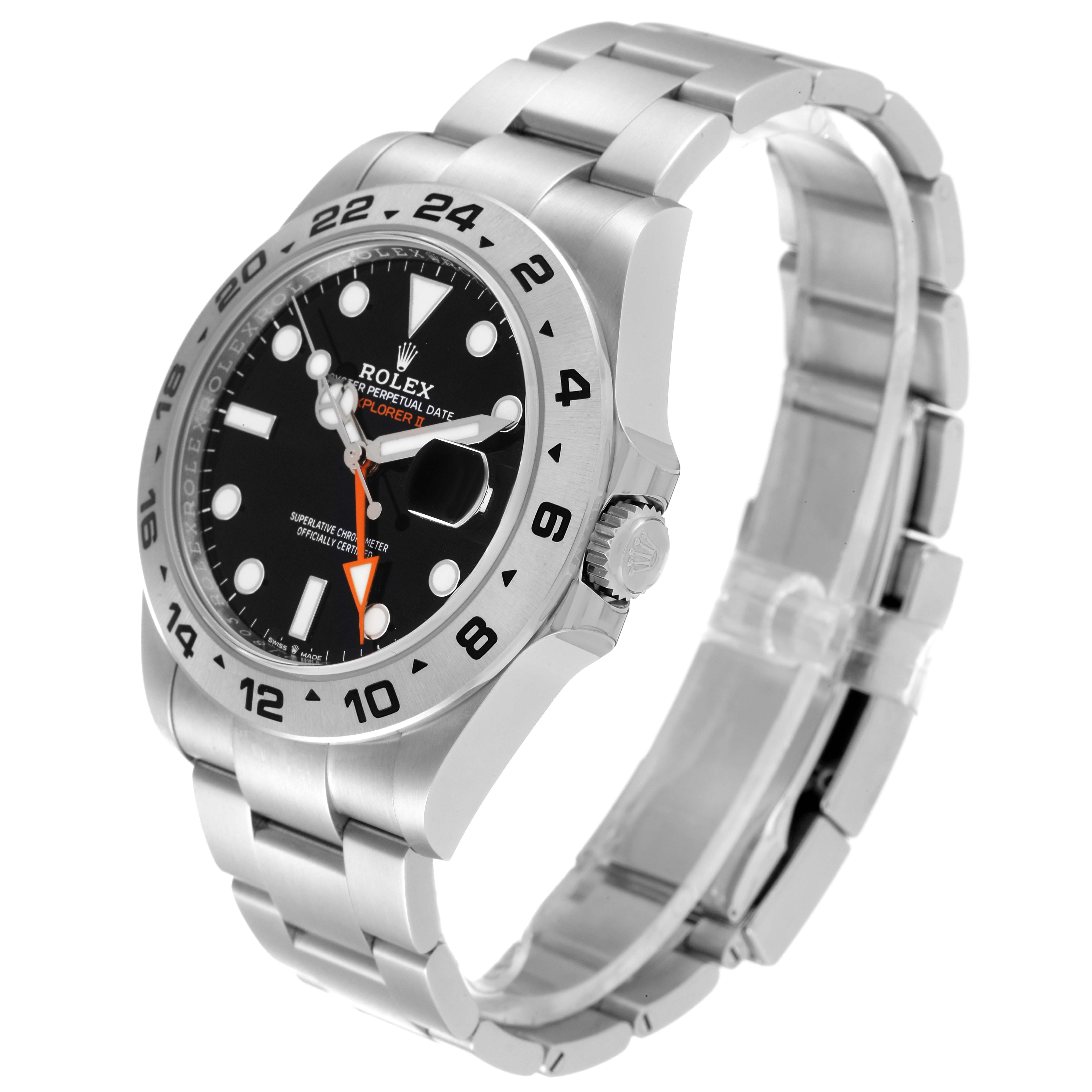 The image shows a side angle of a Rolex Explorer 226570 Men
s Stainless Steel Black Dial 226570 Men
s Stainless Steel Black Dial watch, highlighting the face, bezel, and bracelet.
