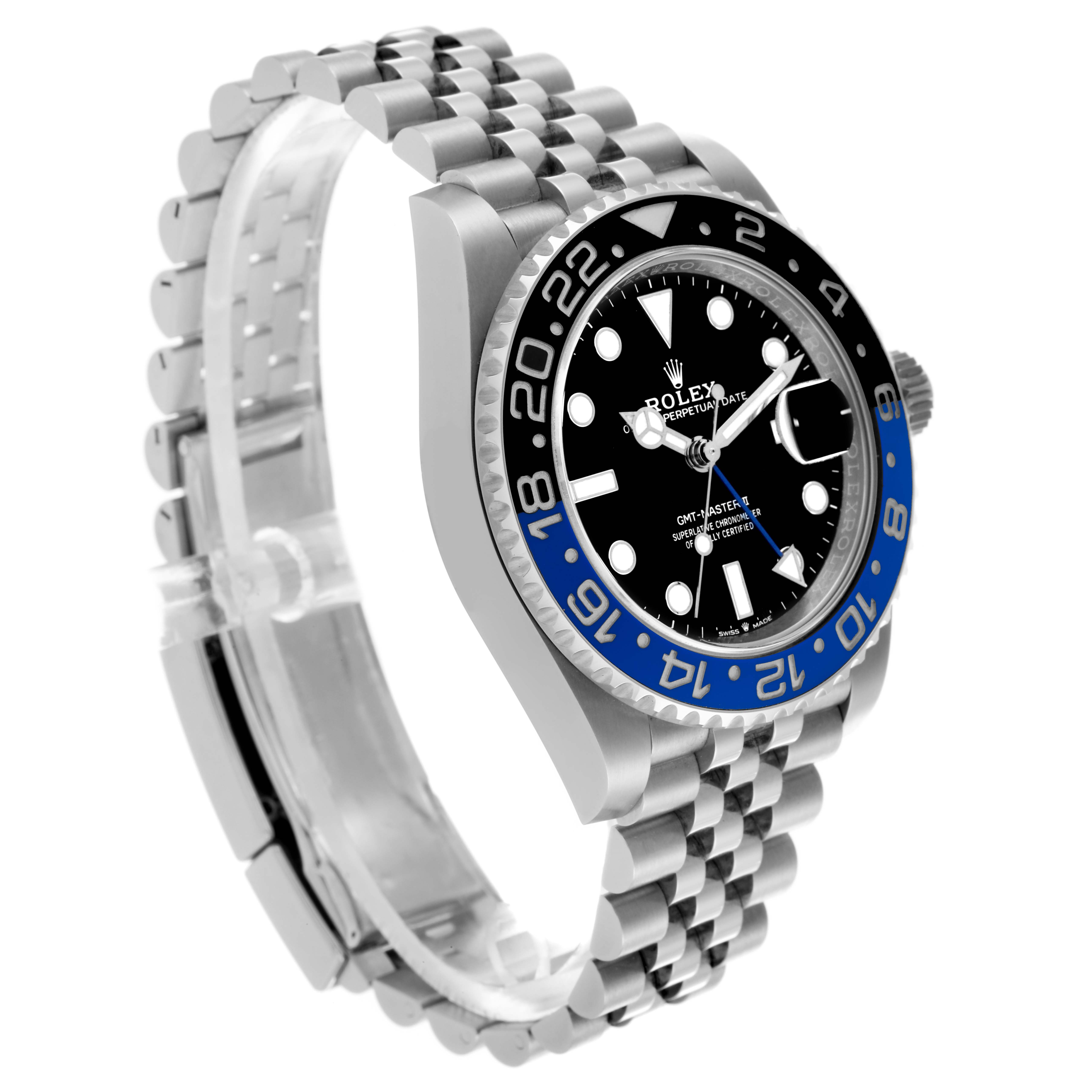 The Rolex GMT-Master 126710 Men
s Stainless Steel Black Dial 126710 Men
s Stainless Steel Black Dial watch is shown at a slight angle, displaying the face, bezel, crown, and bracelet.