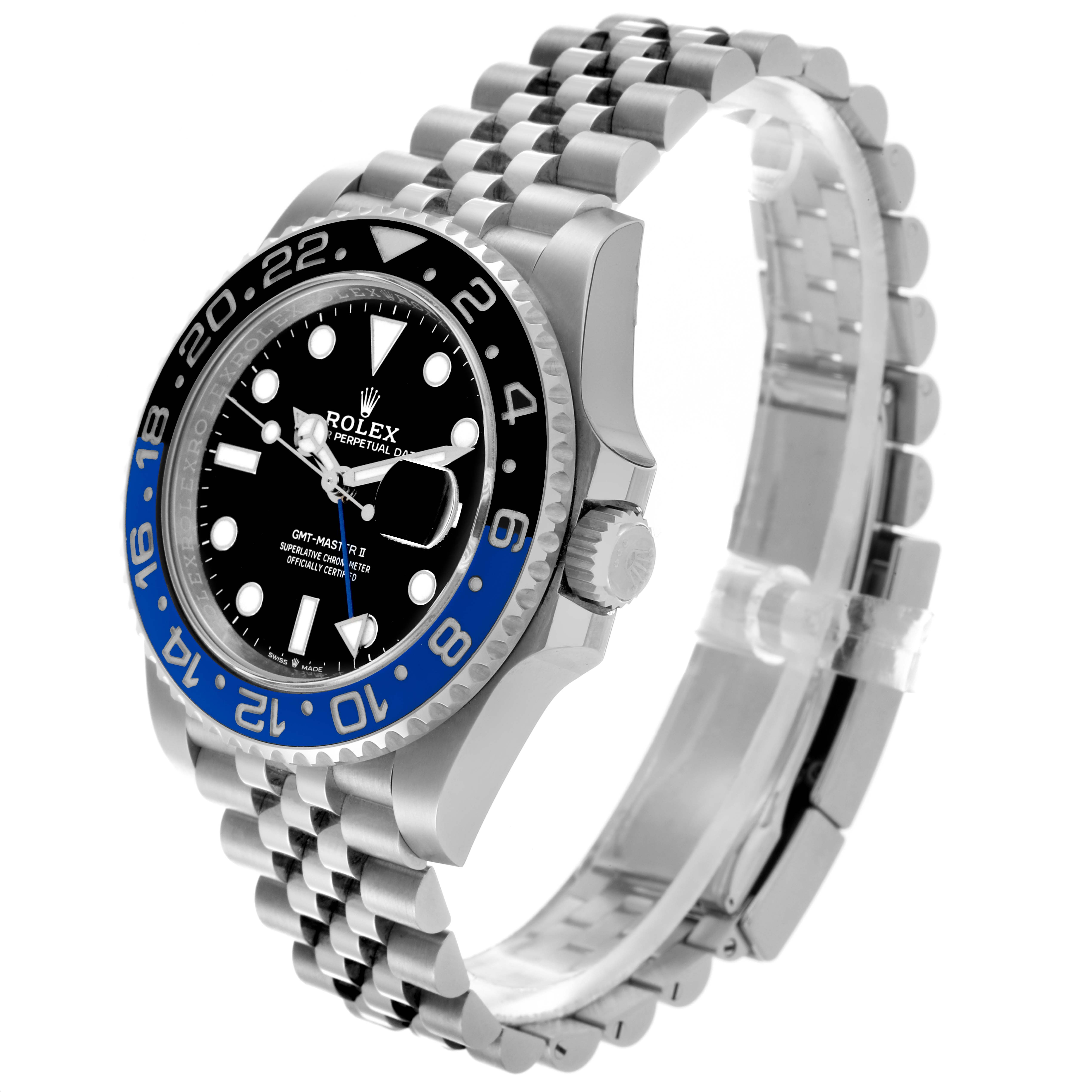 The Rolex GMT-Master 126710 Men
s Stainless Steel Black Dial 126710 Men
s Stainless Steel Black Dial watch is shown at a front diagonal angle, displaying the bezel, dial, crown, and bracelet.
