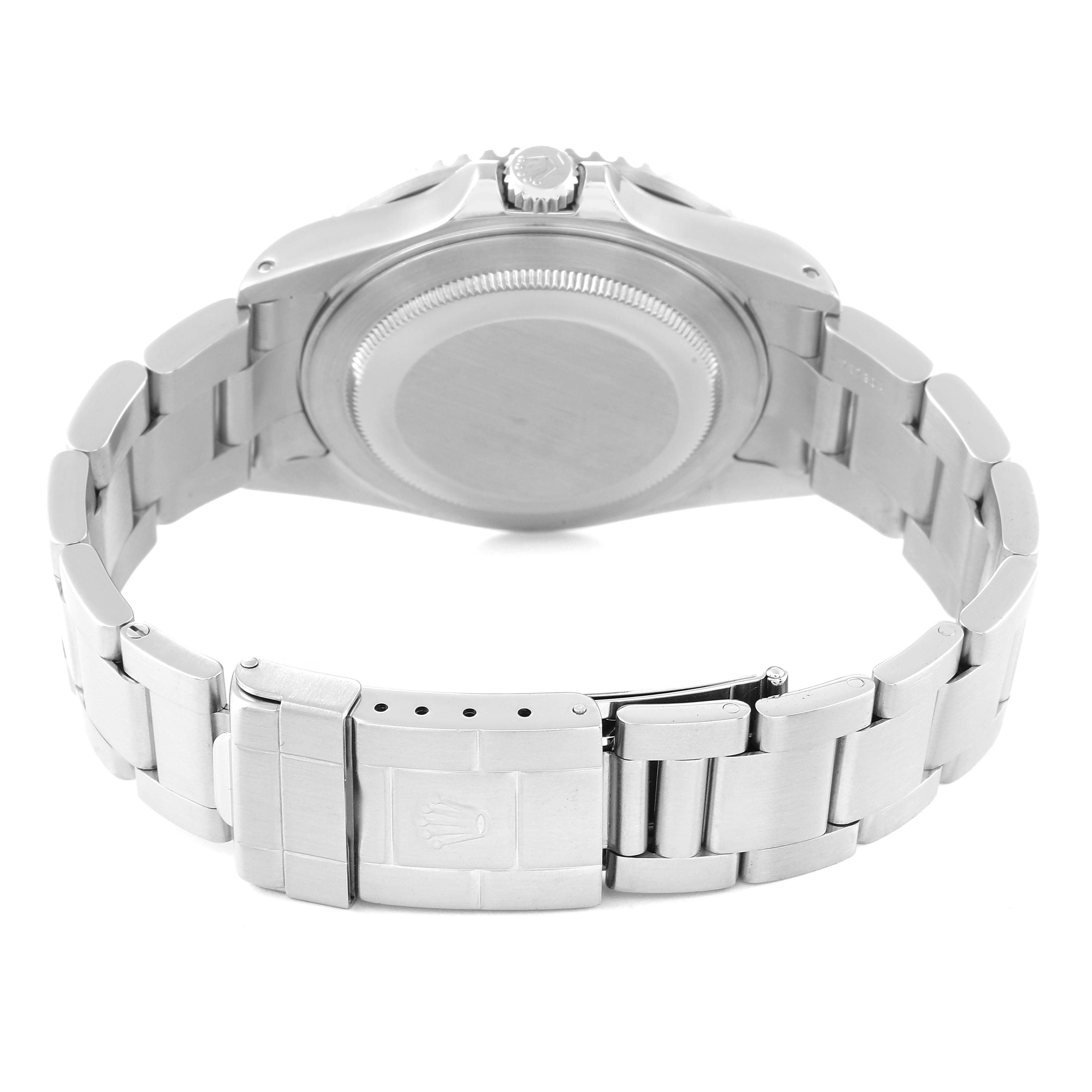 This image shows the back and clasp of a Rolex GMT-Master 16710 Men
s Stainless Steel Black Dial 16710 Men
s Stainless Steel Black Dial watch.