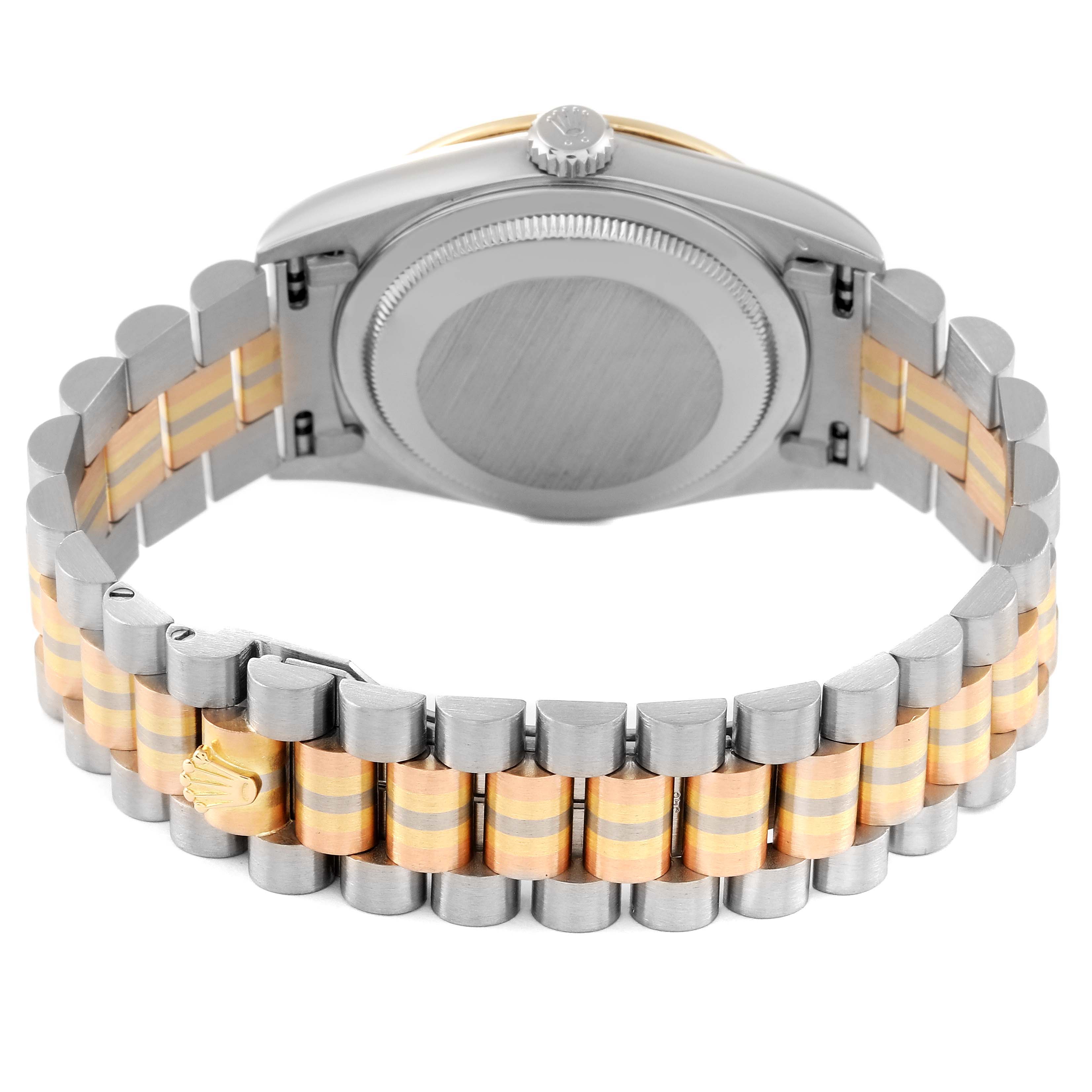 The image shows the back and band of a Rolex President 18349 Men's Steel and Gold (two tone) Champagne Dial 18349 Men's Steel and Gold (two tone) Champagne Dial model watch, highlighting the clasp and link bracelet.