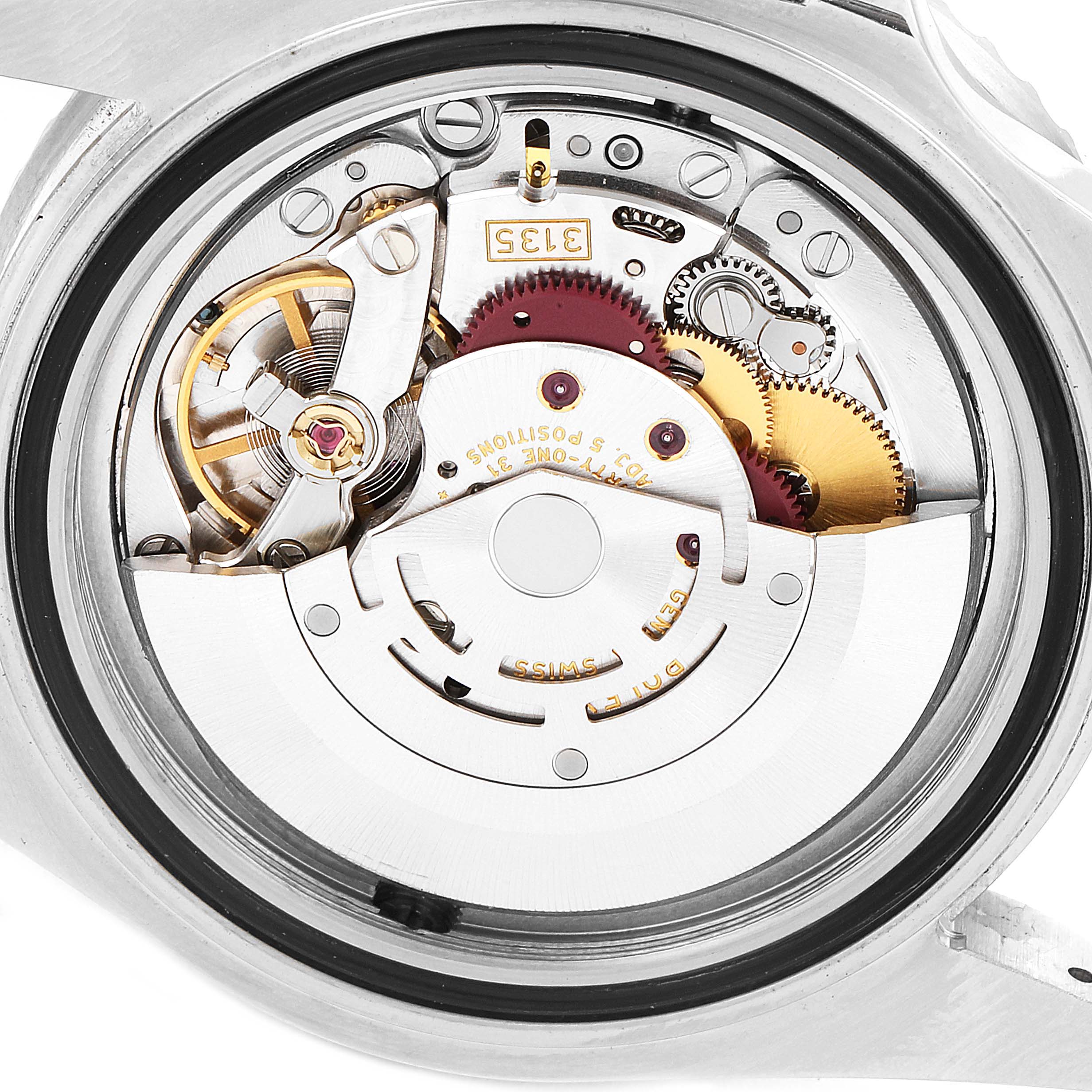 The image shows the intricate internal mechanism of a Rolex Sea-Dweller 16600 Men
s Stainless Steel Black Dial 16600 Men
s Stainless Steel Black Dial watch from a back angle.