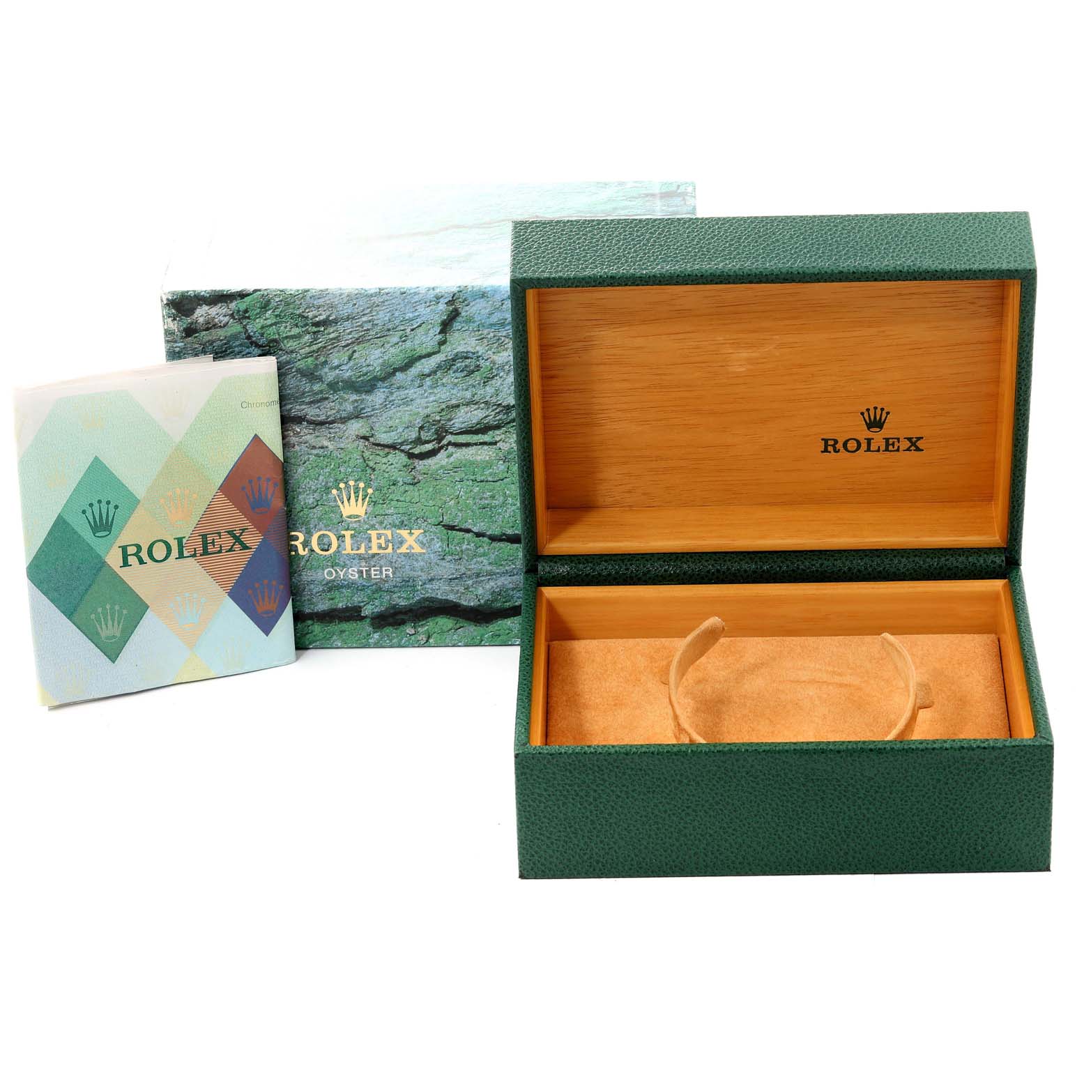 The image shows the open box, outer box, and booklet for a Rolex Sea-Dweller 16600 Men
s Stainless Steel Black Dial 16600 Men
s Stainless Steel Black Dial watch.