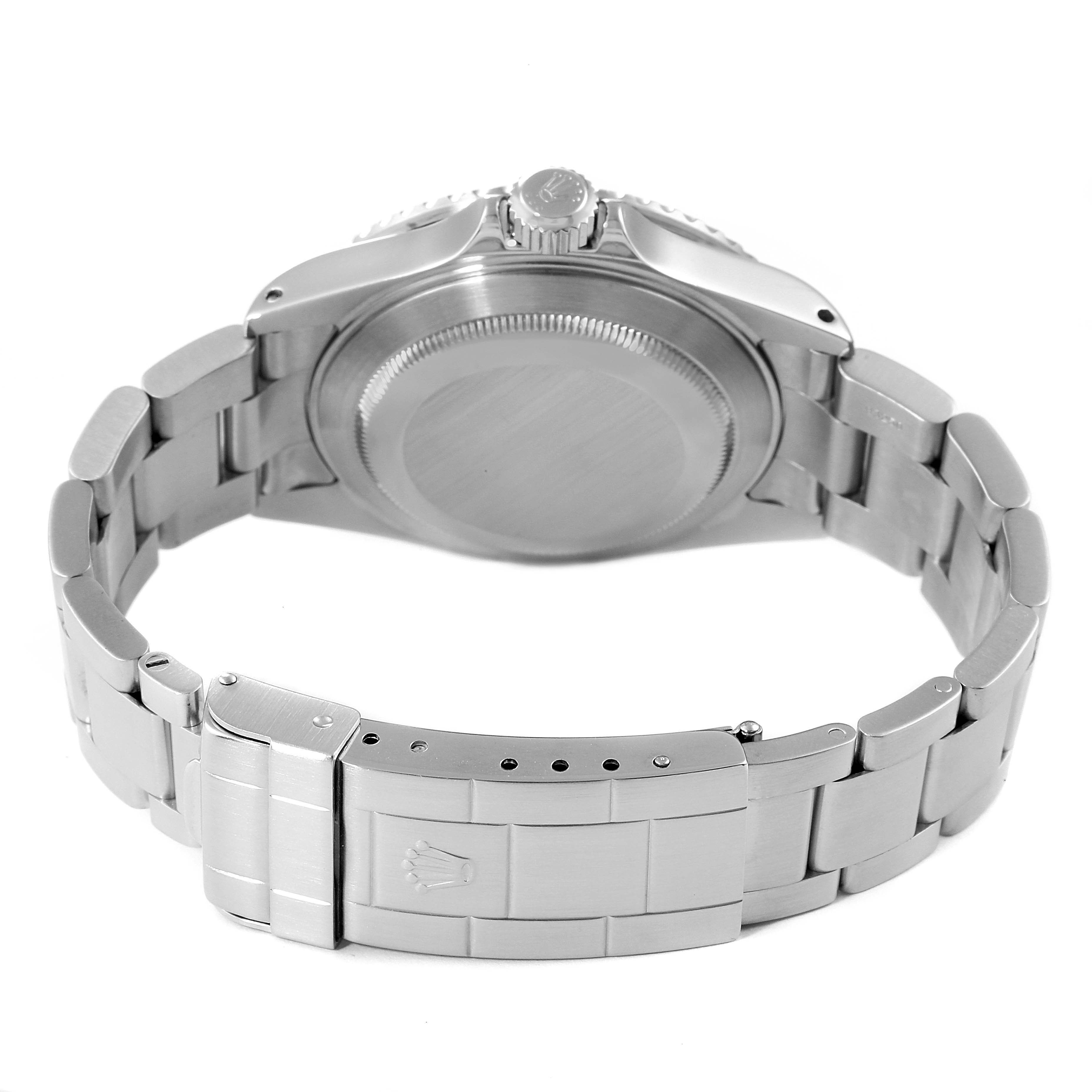 This image shows the back case and bracelet of a Rolex Submariner 16610 Men
s Stainless Steel Black Dial 16610 Men
s Stainless Steel Black Dial watch, focusing on the clasp and crown.