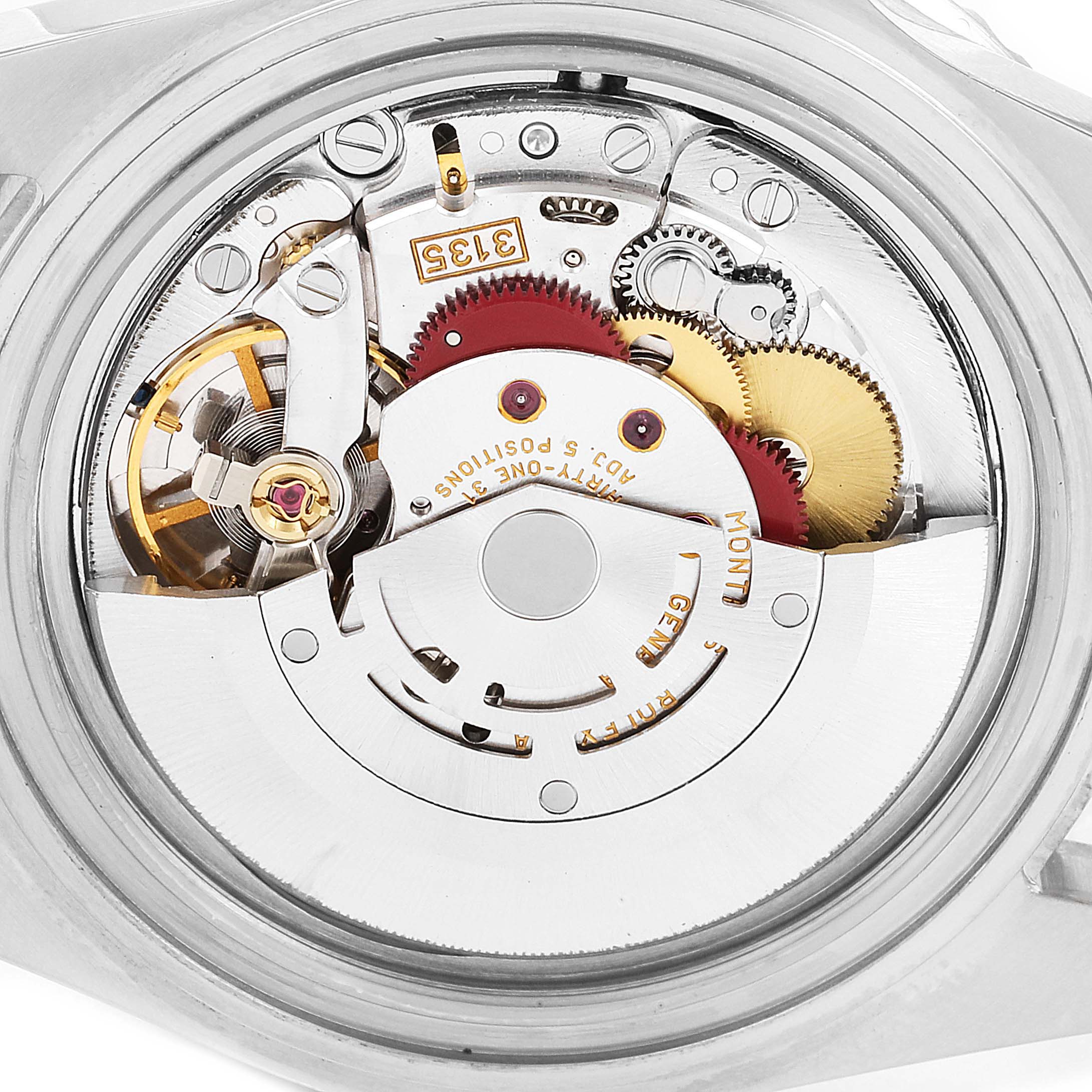 This image shows the internal mechanical movement of the Rolex Submariner 16610 Men
s Stainless Steel Black Dial 16610 Men
s Stainless Steel Black Dial watch from a top-down angle.