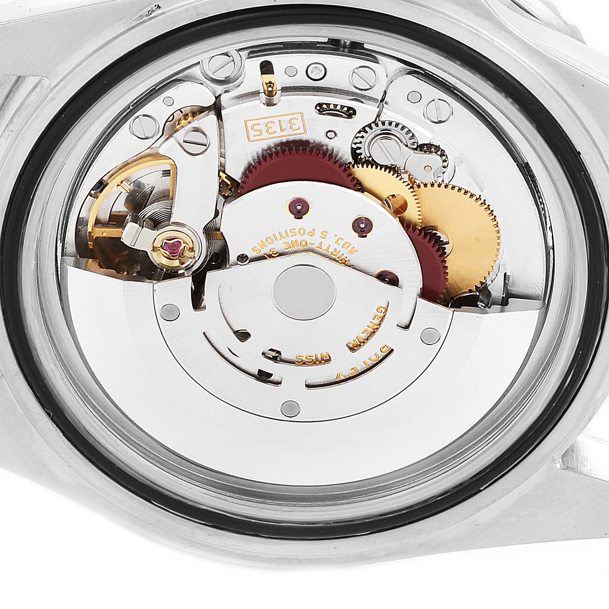 The image shows the backside view of the Rolex Submariner 16610 Men's Stainless Steel Black Dial 16610 Men's Stainless Steel Black Dial watch, revealing its intricate internal mechanical movement.