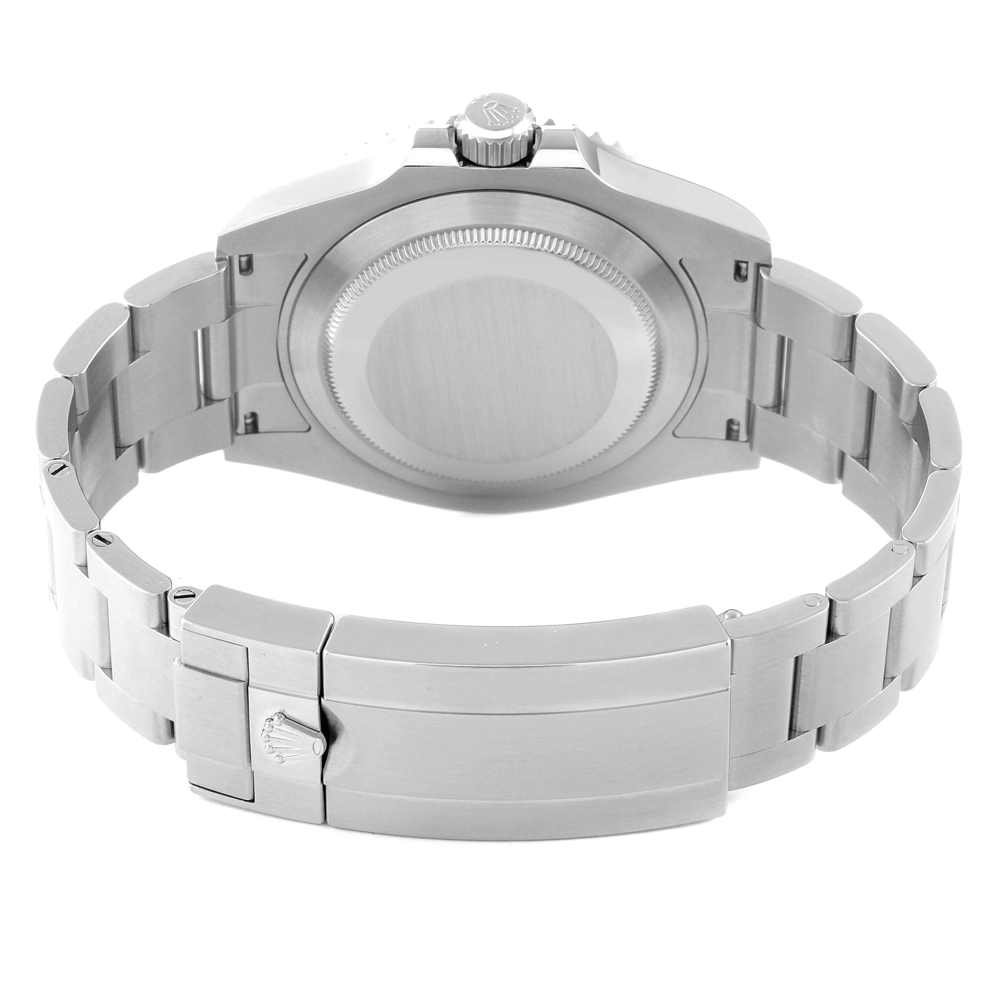 This image shows the back case and bracelet clasp of a Rolex Submariner 126610 Men
s Stainless Steel Black Dial 126610 Men
s Stainless Steel Black Dial watch in a fully opened position.