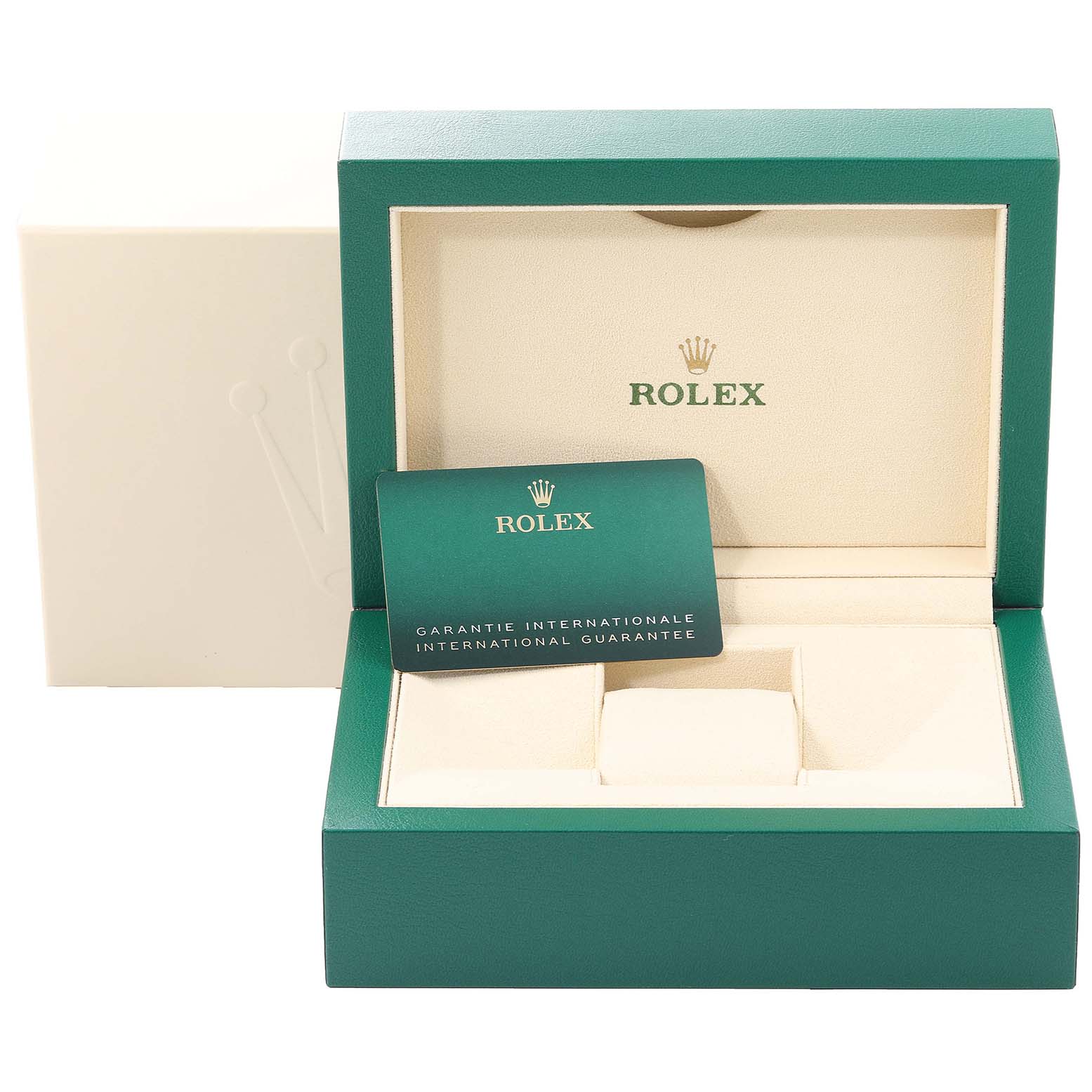 This image shows the box and international guarantee card for the Rolex Submariner 126610 Men
s Stainless Steel Black Dial 126610 Men
s Stainless Steel Black Dial watch model.