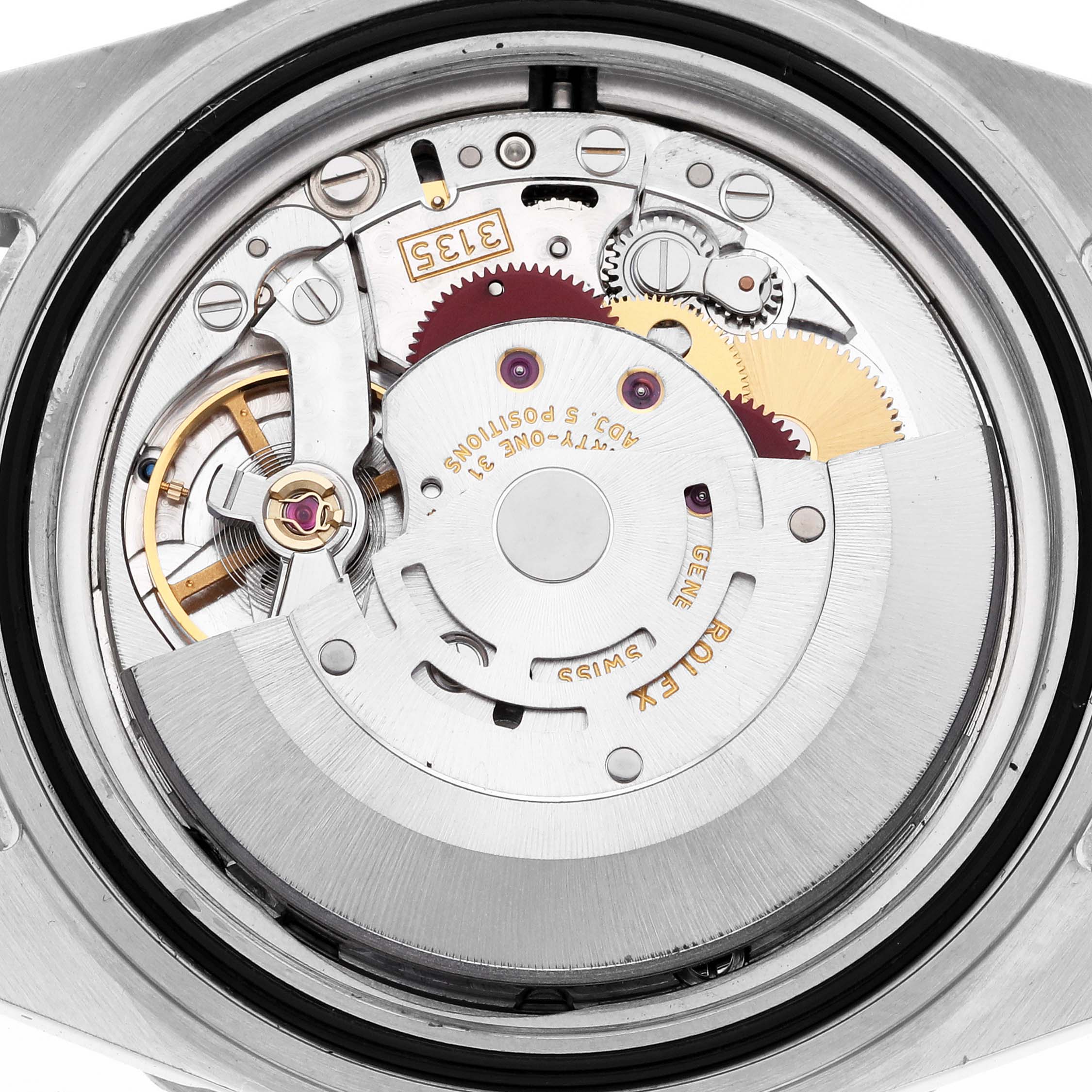 The image shows the movement and internal components of a Rolex Submariner 16610 Men's Stainless Steel Black Dial 16610 Men's Stainless Steel Black Dial watch from the back.