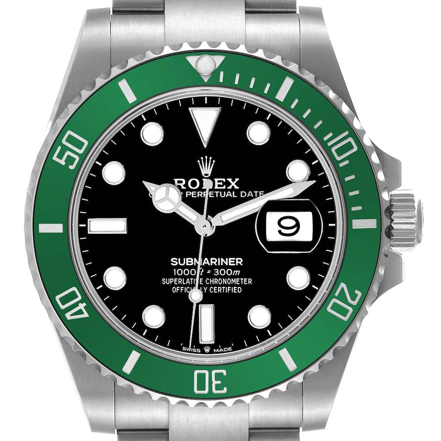 The Rolex Submariner watch is shown front-facing, displaying the dial, bezel, and bracelet.