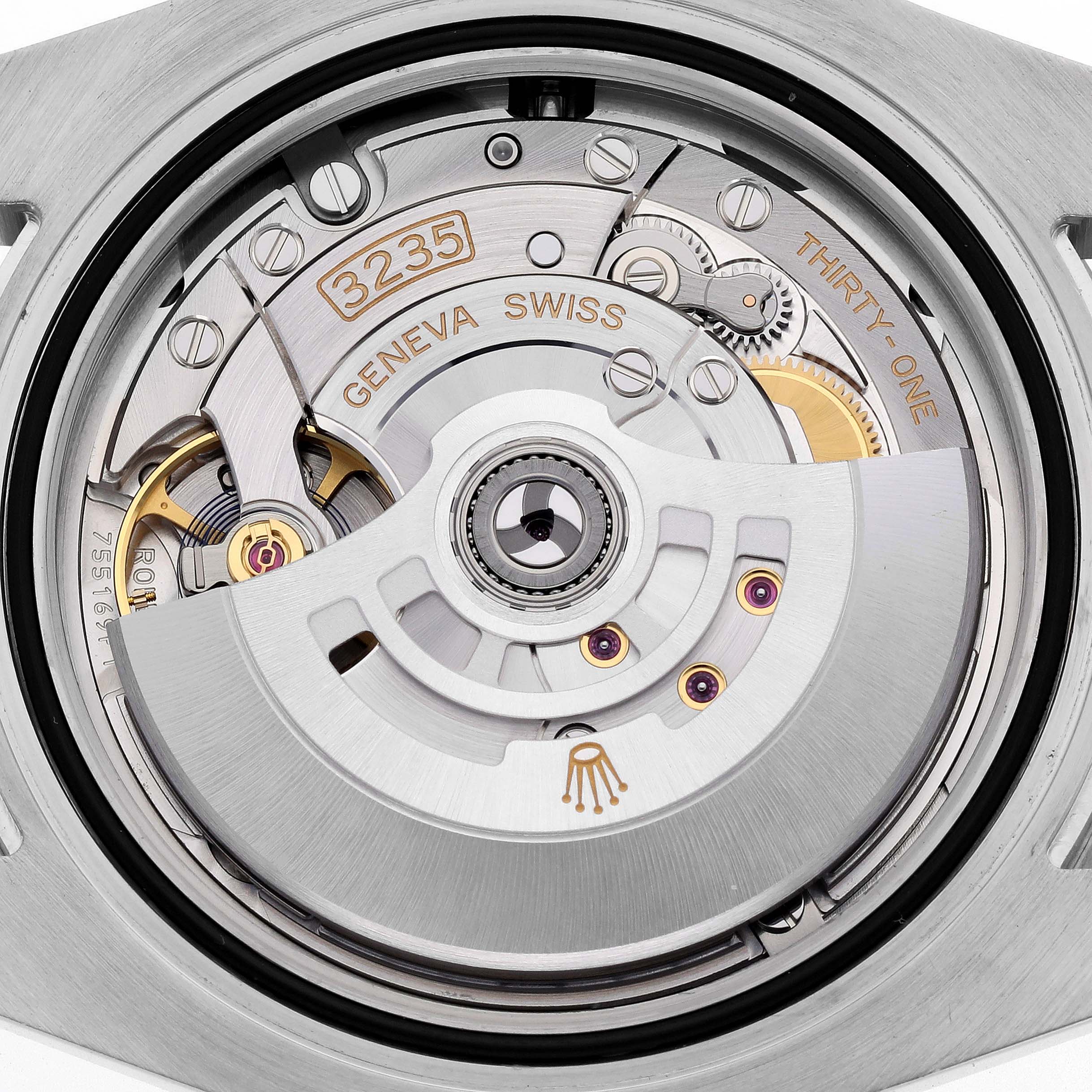 The image shows the back view of a Rolex Submariner 126610LV Men's Stainless Steel Black Dial 126610LV Men's Stainless Steel Black Dial, highlighting its movement and inner mechanics.