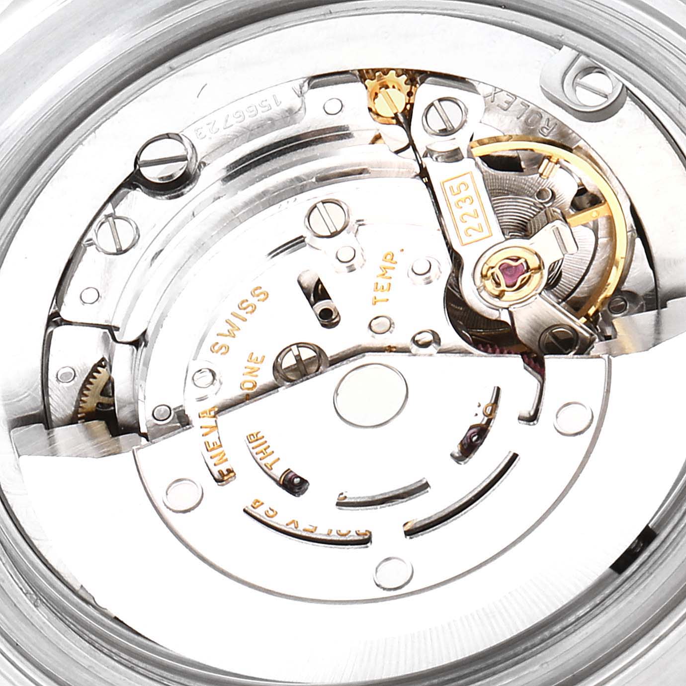 This is a close-up view of the Rolex Yacht-Master 168622 Men
s Stainless Steel Silver Dial 168622 Men
s Stainless Steel Silver Dial watch movement components.