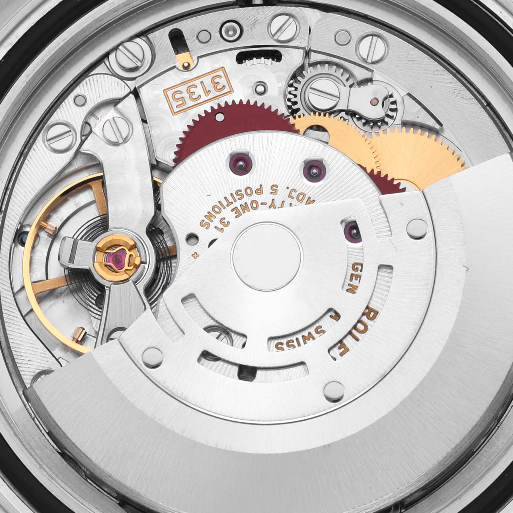 The image shows the internal mechanical movement of a Rolex Yacht-Master 116622 Men's Stainless Steel Blue Dial 116622 Men's Stainless Steel Blue Dial watch from a close-up angle.